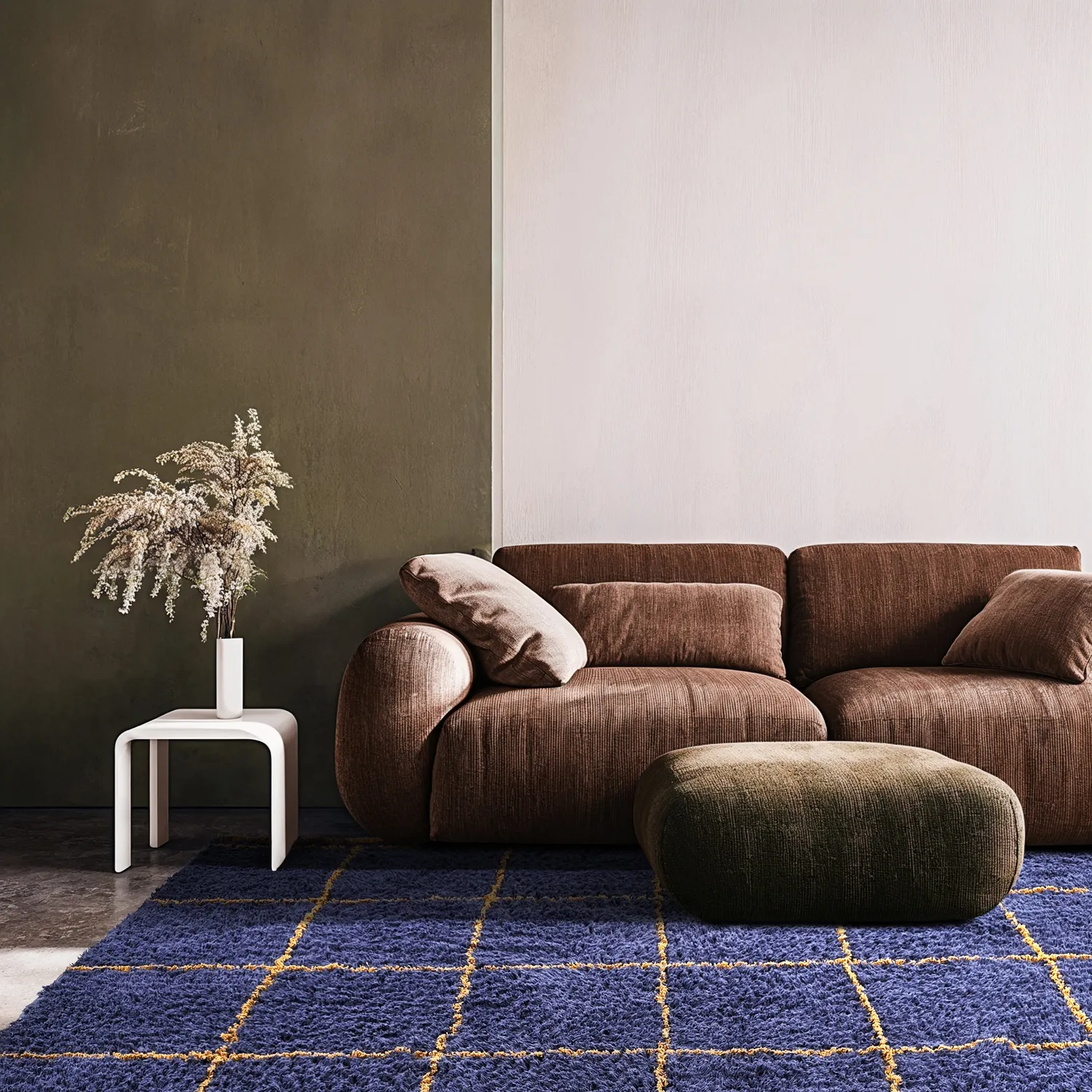 Tapis à poils longs - Lana Natural Cotton Shaggy (bleu/jaune)