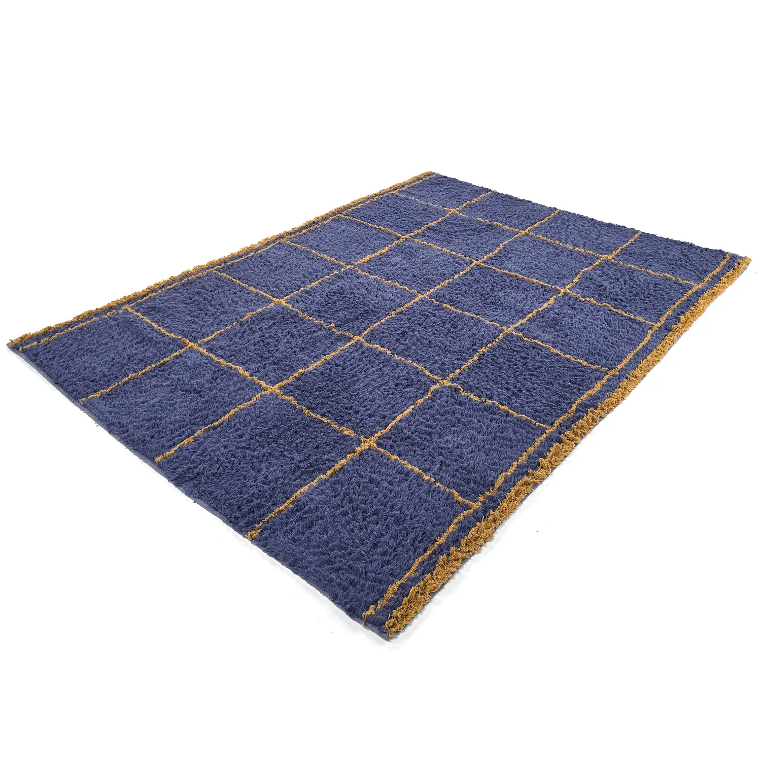 Tapis à poils longs - Lana Natural Cotton Shaggy (bleu/jaune)