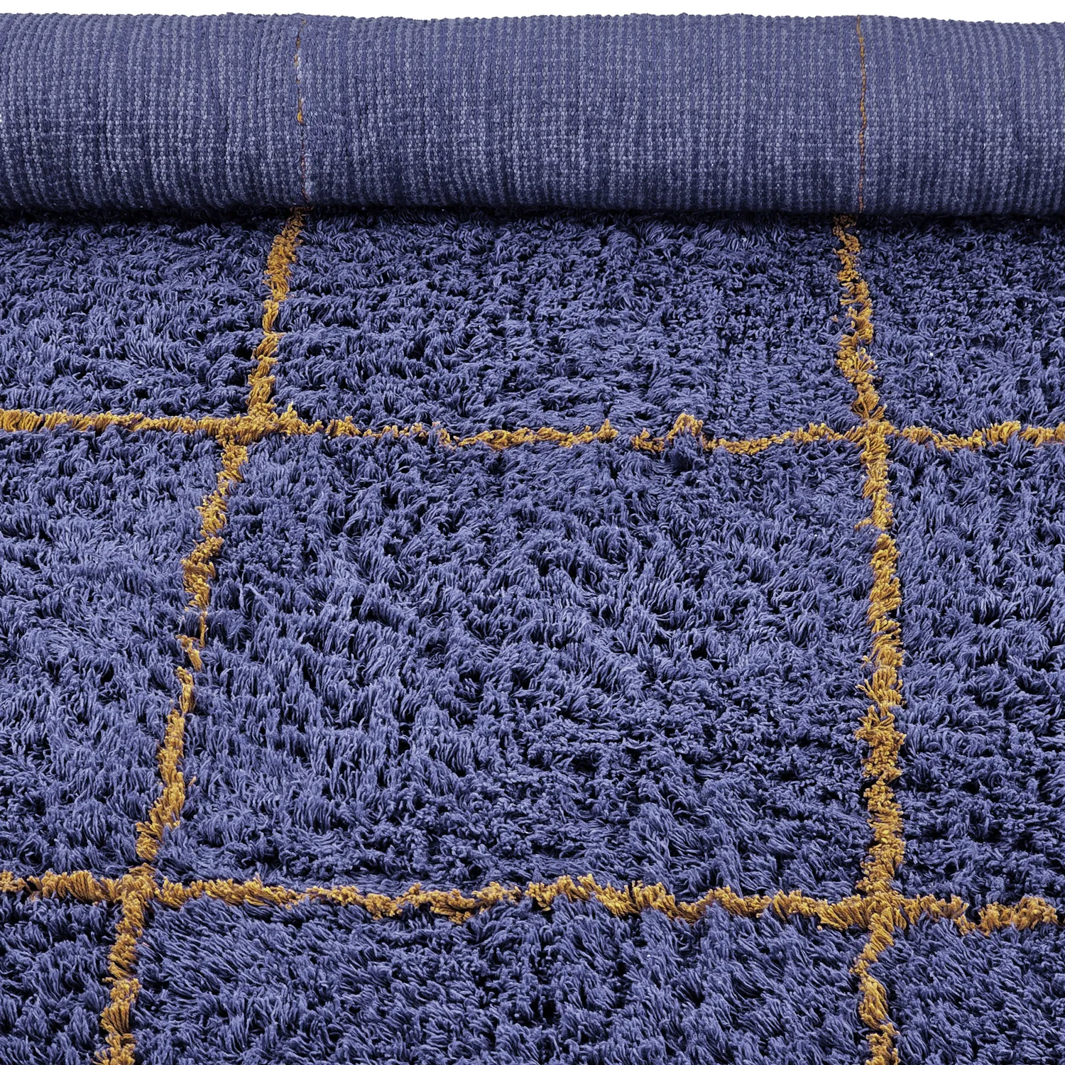 Tapis à poils longs - Lana Natural Cotton Shaggy (bleu/jaune)