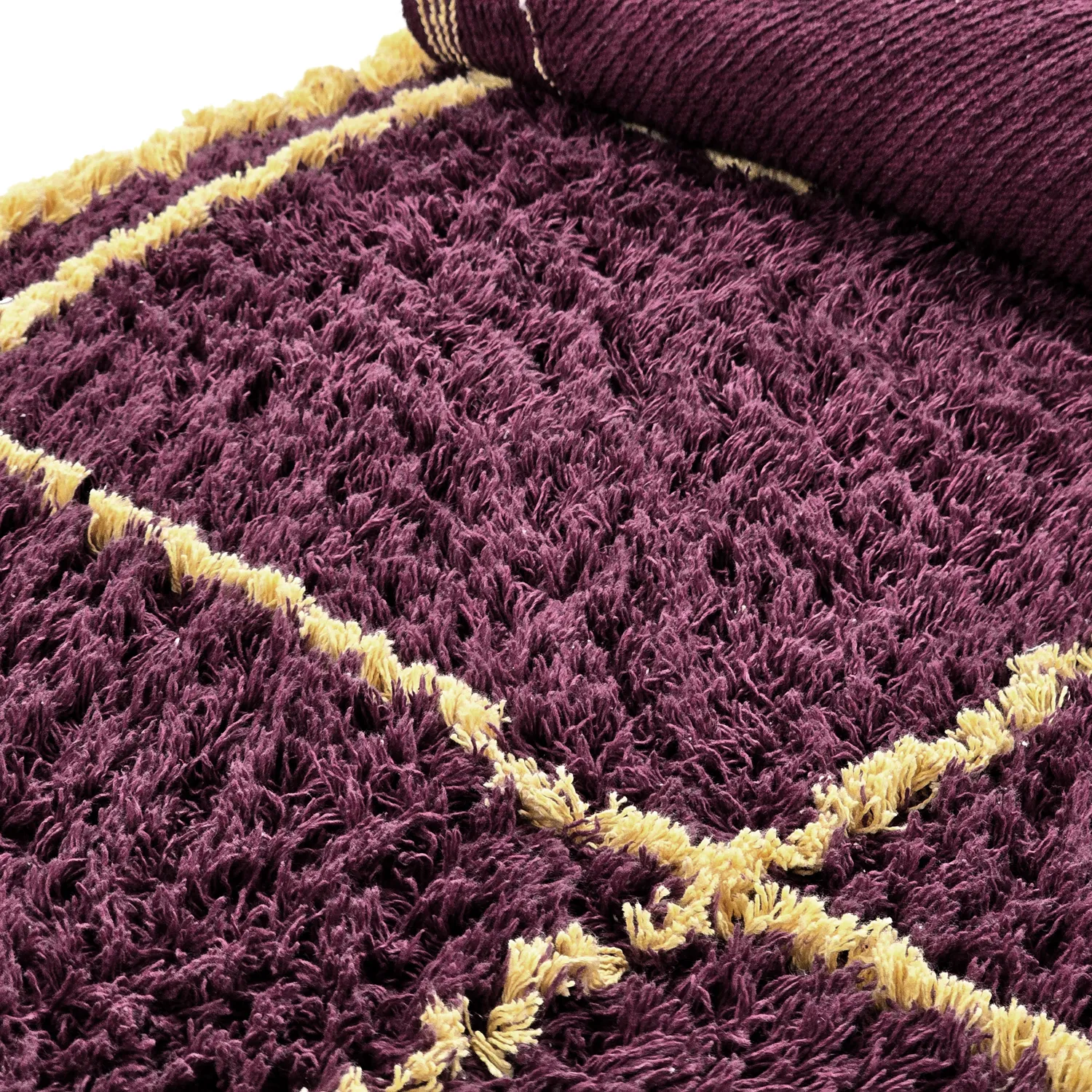 Tapis rond - Lana Natural Cotton Shaggy (bordeaux/jaune)