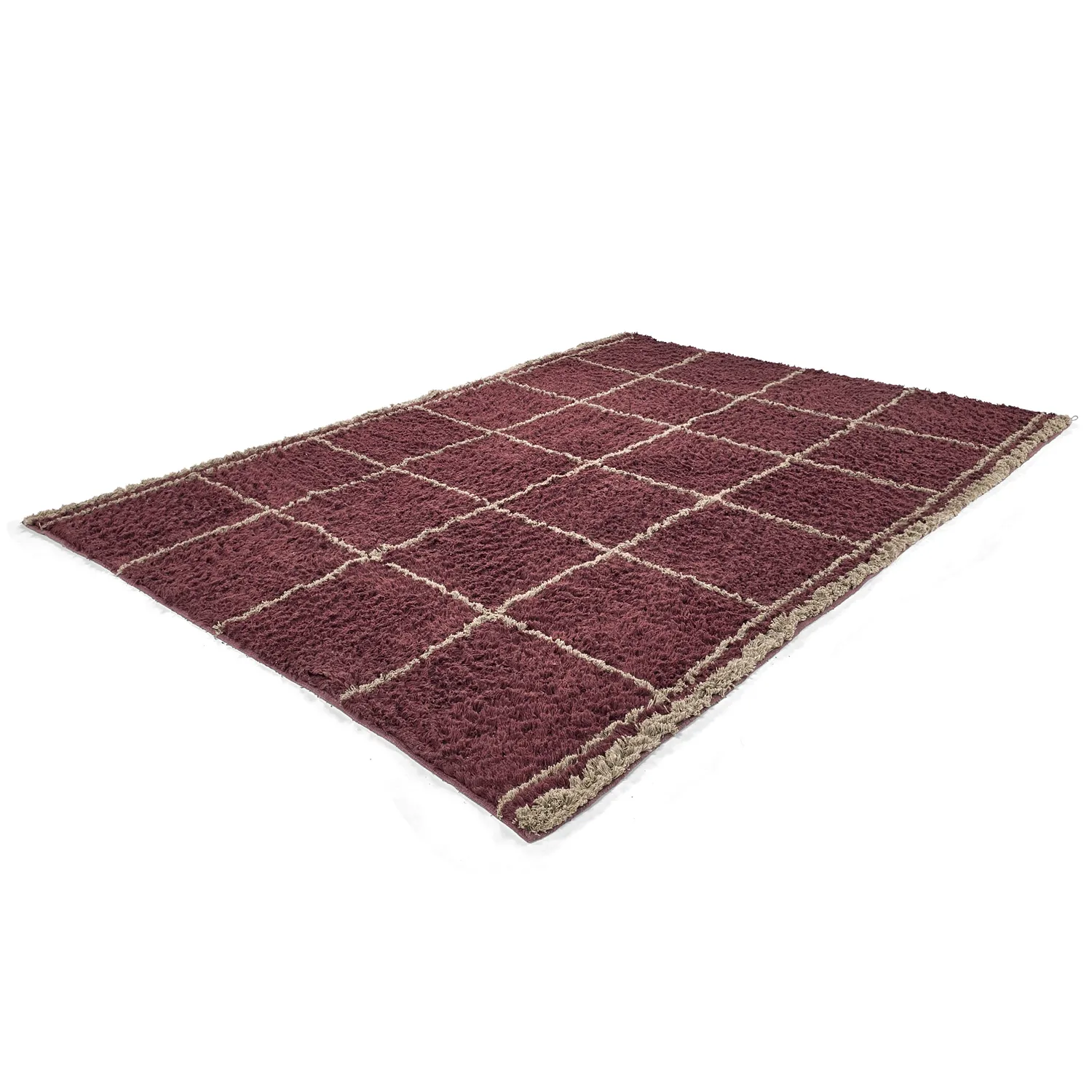 Tapis à poils longs - Lana Natural Cotton Shaggy (taupe/rouge)