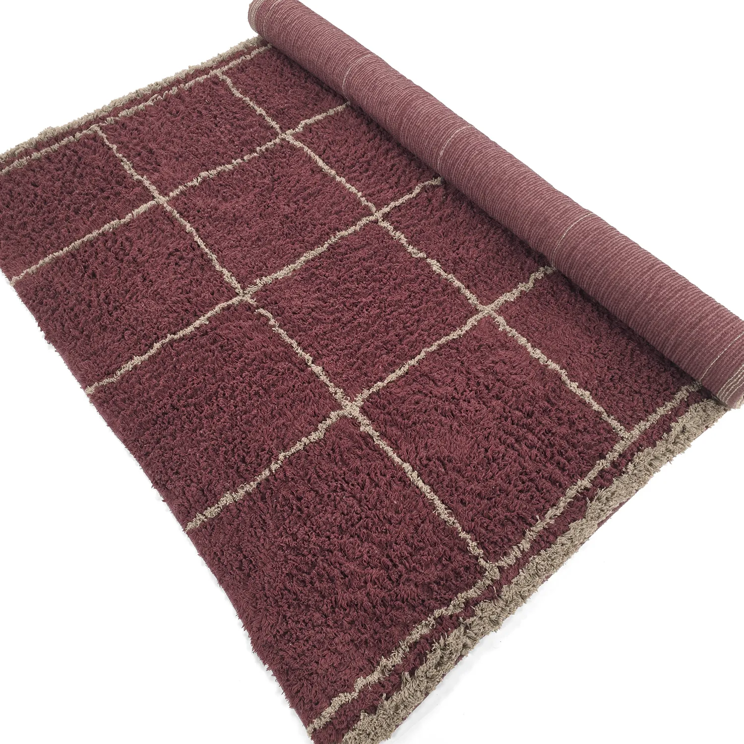 Tapis à poils longs - Lana Natural Cotton Shaggy (taupe/rouge)