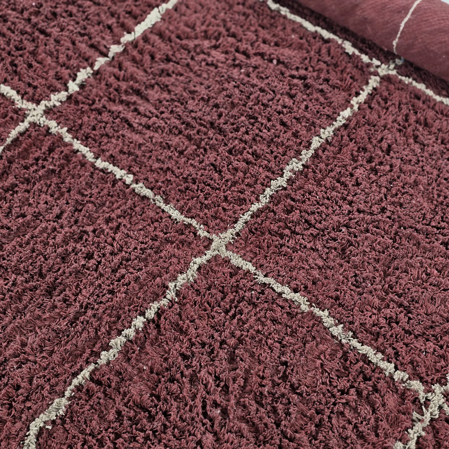 Tapis rond - Lana Natural Cotton Shaggy (taupe/rouge)