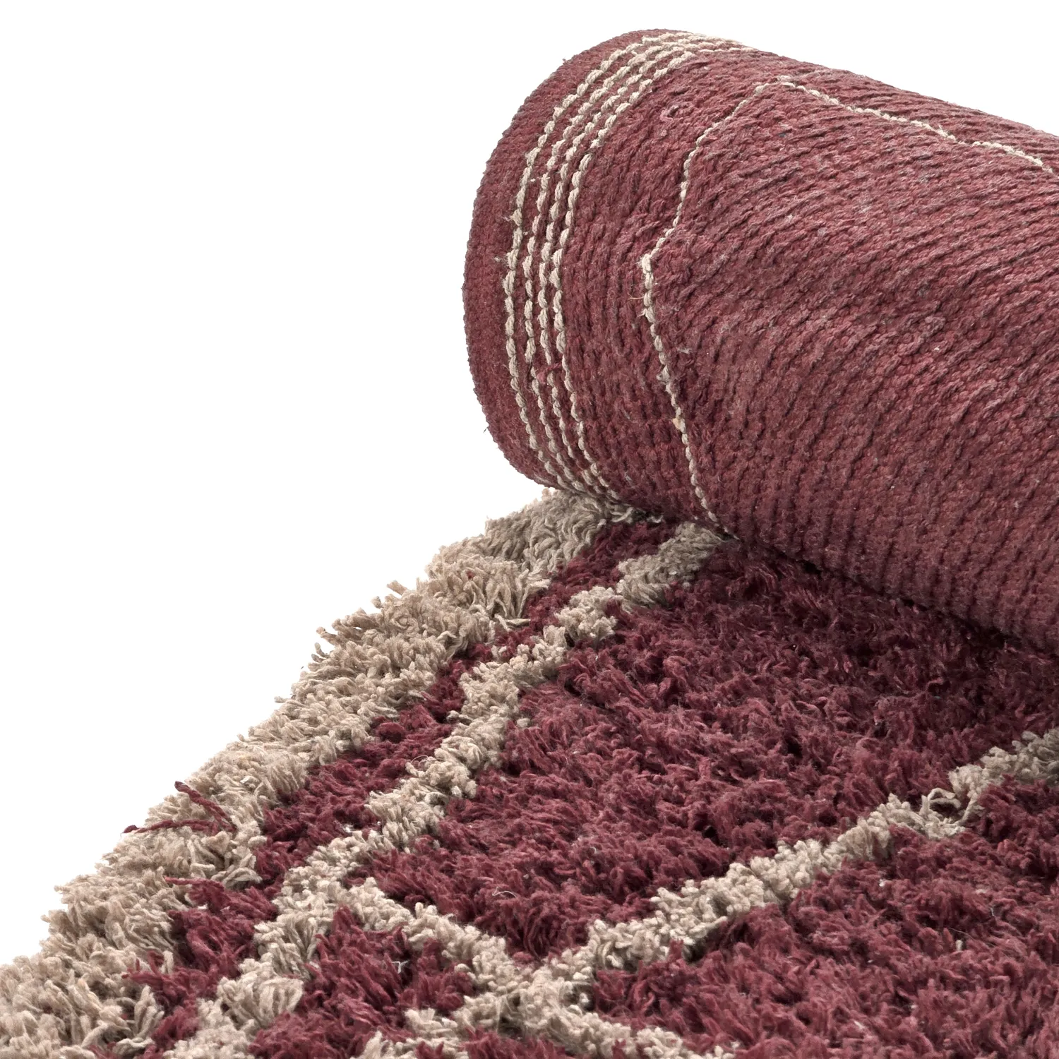 Tapis rond - Lana Natural Cotton Shaggy (taupe/rouge)