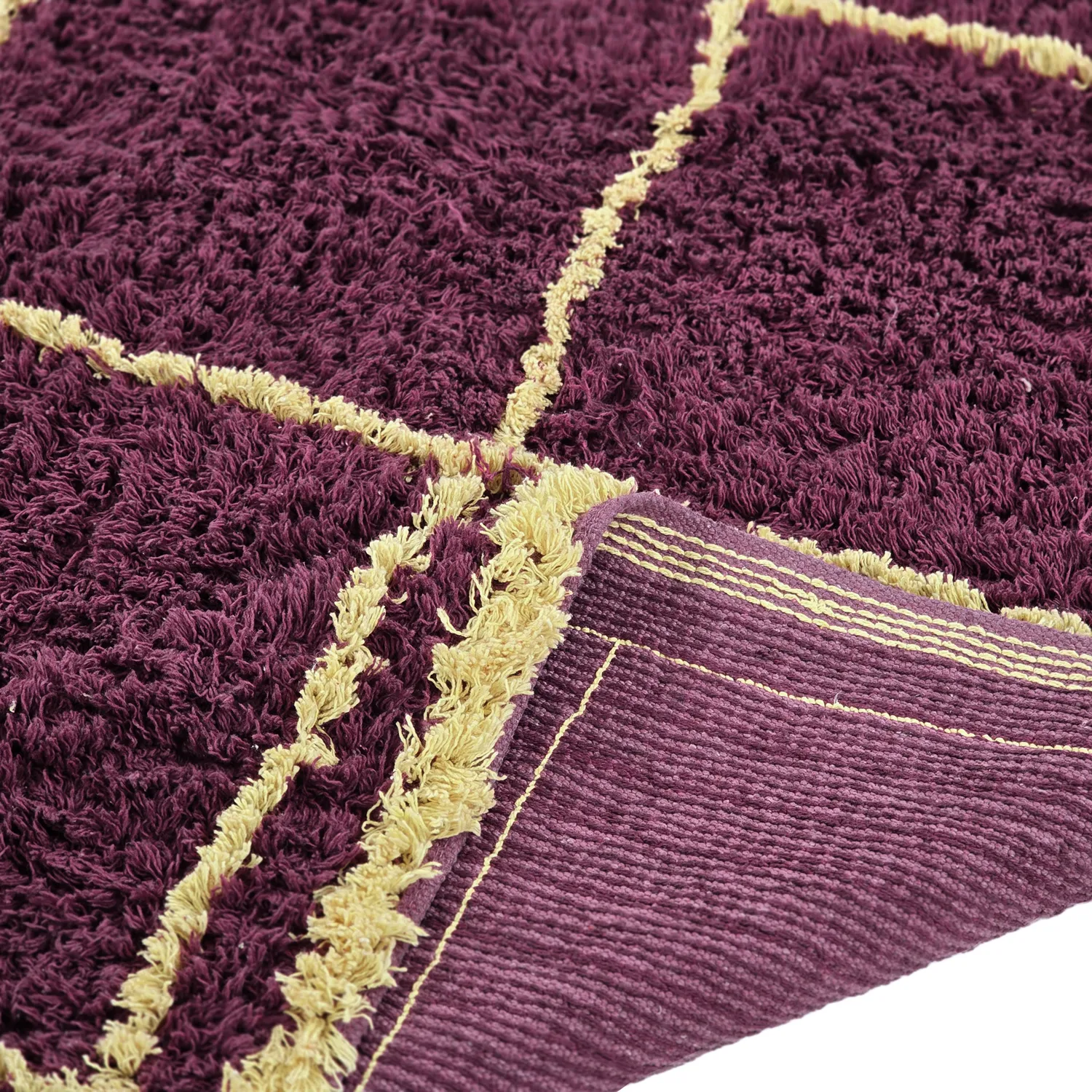 Tapis à poils longs - Lana Natural Cotton Shaggy (bordeaux/jaune)