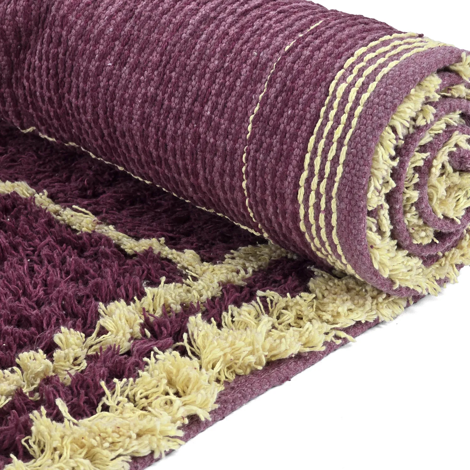 Tapis à poils longs - Lana Natural Cotton Shaggy (bordeaux/jaune)
