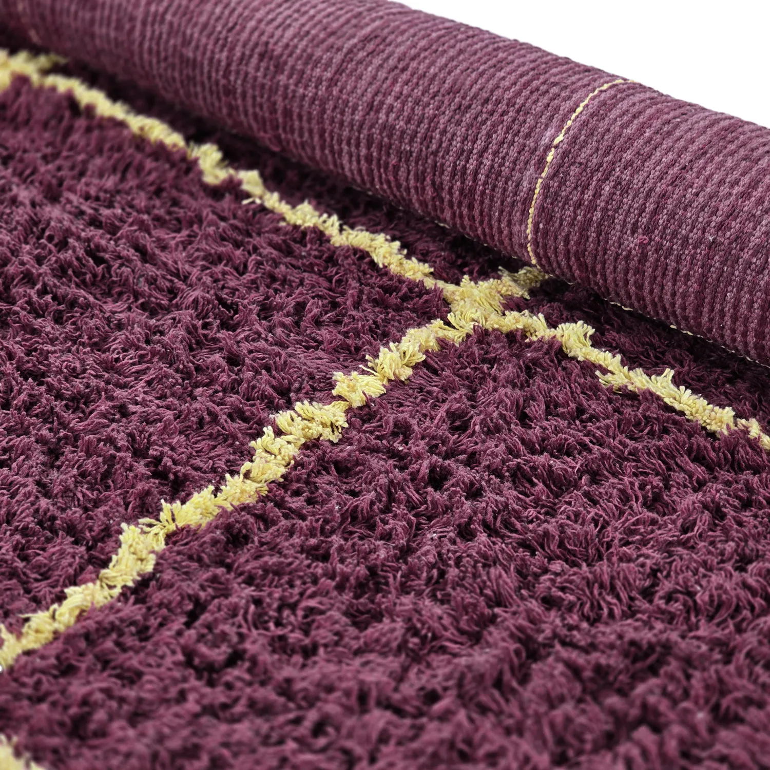 Tapis à poils longs - Lana Natural Cotton Shaggy (bordeaux/jaune)