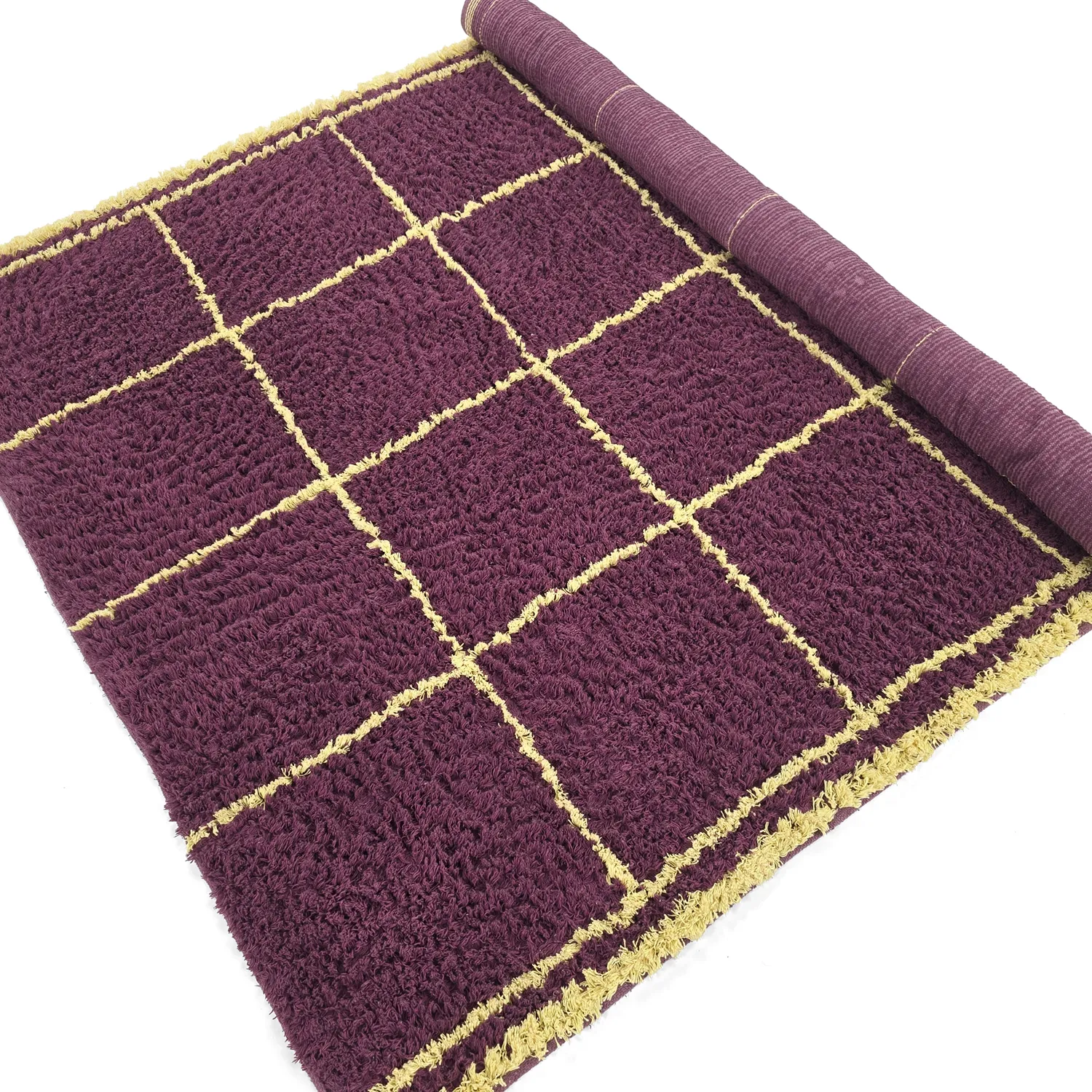 Tapis à poils longs - Lana Natural Cotton Shaggy (bordeaux/jaune)