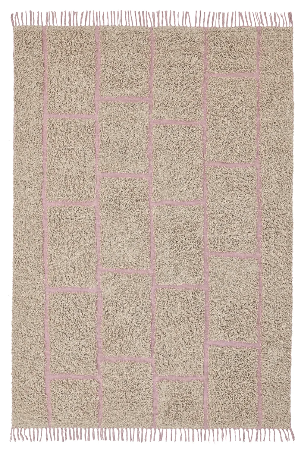Tapis à poils longs - Lindley Natural Cotton Shaggy (bež/roza)