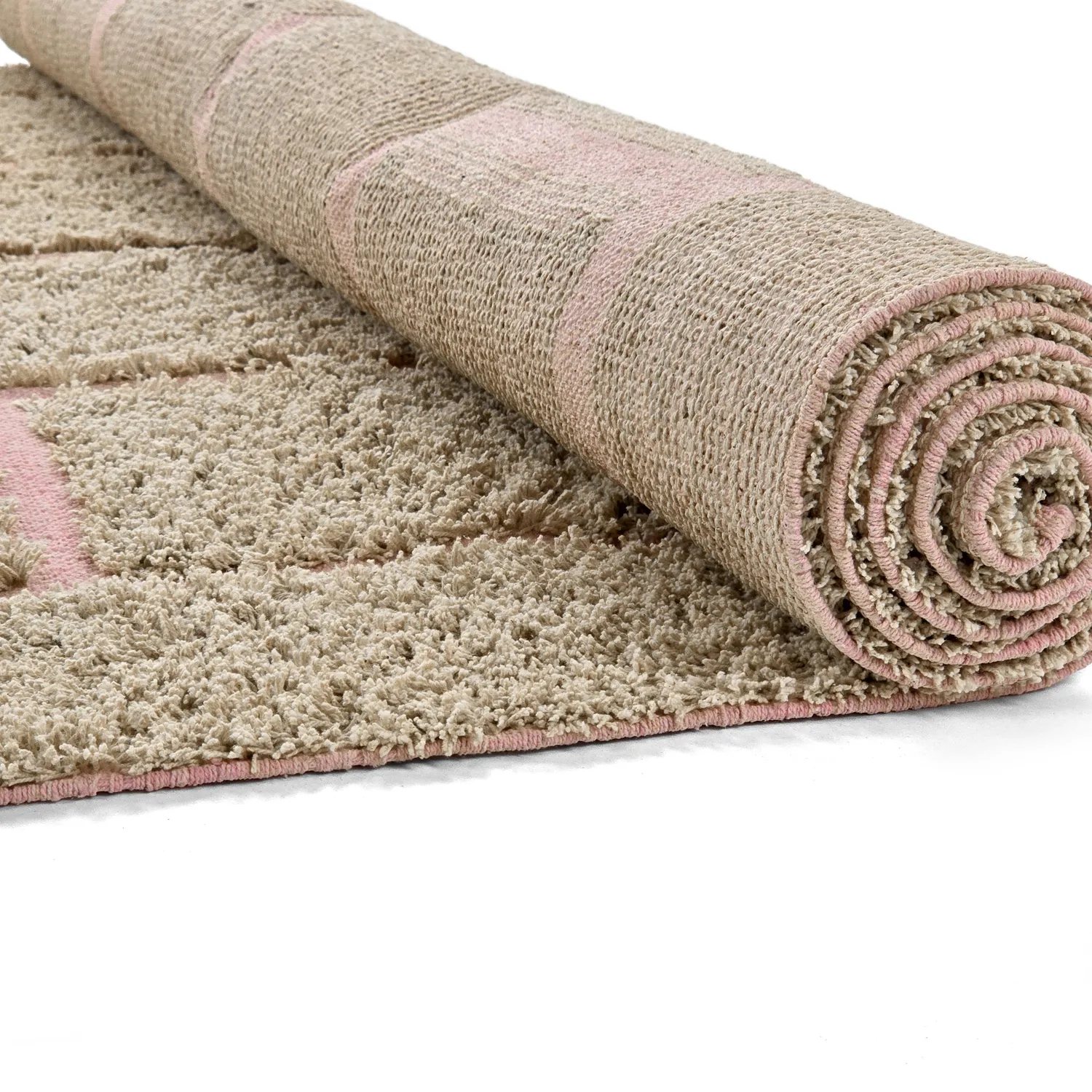 Tapis à poils longs - Lindley Natural Cotton Shaggy (bež/roza)