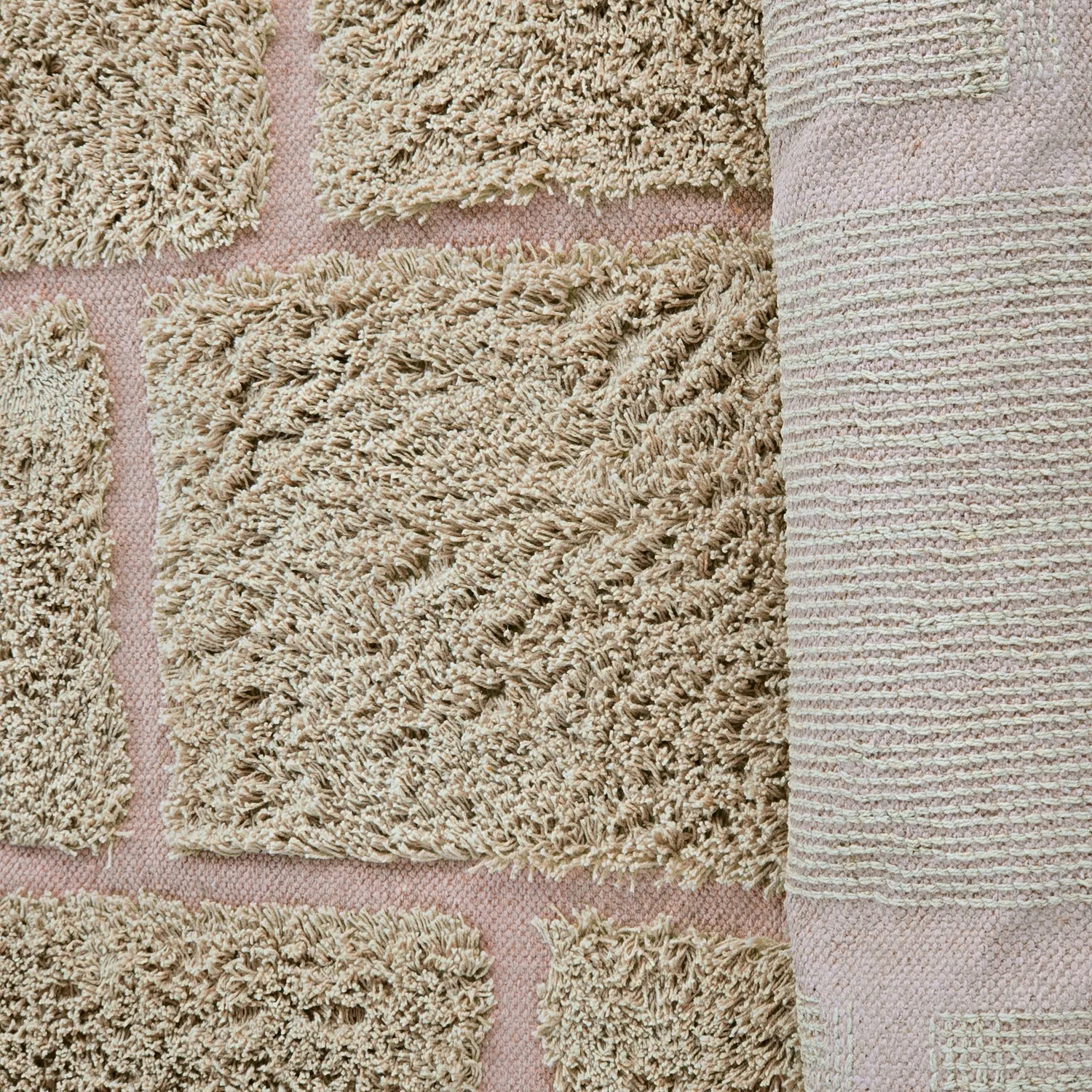 Tapis à poils longs - Lindley Natural Cotton Shaggy (bež/roza)