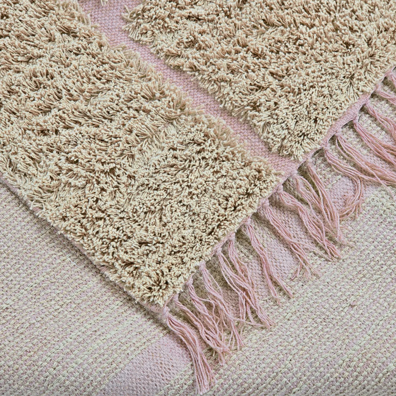 Tapis à poils longs - Lindley Natural Cotton Shaggy (bež/roza)