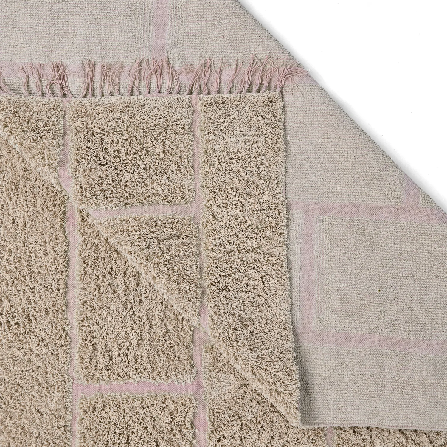 Tapis à poils longs - Lindley Natural Cotton Shaggy (bež/roza)