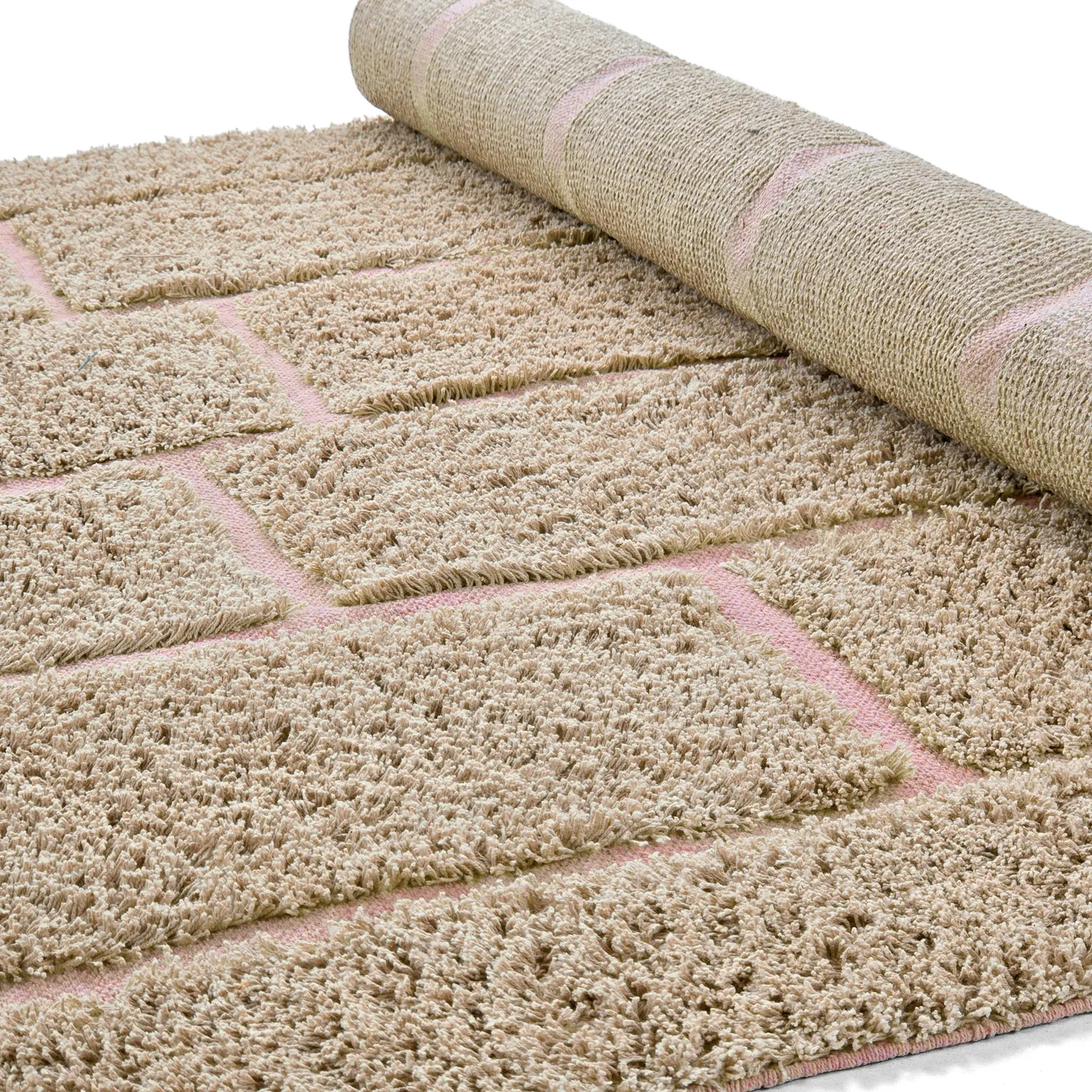 Tapis à poils longs - Lindley Natural Cotton Shaggy (bež/roza)