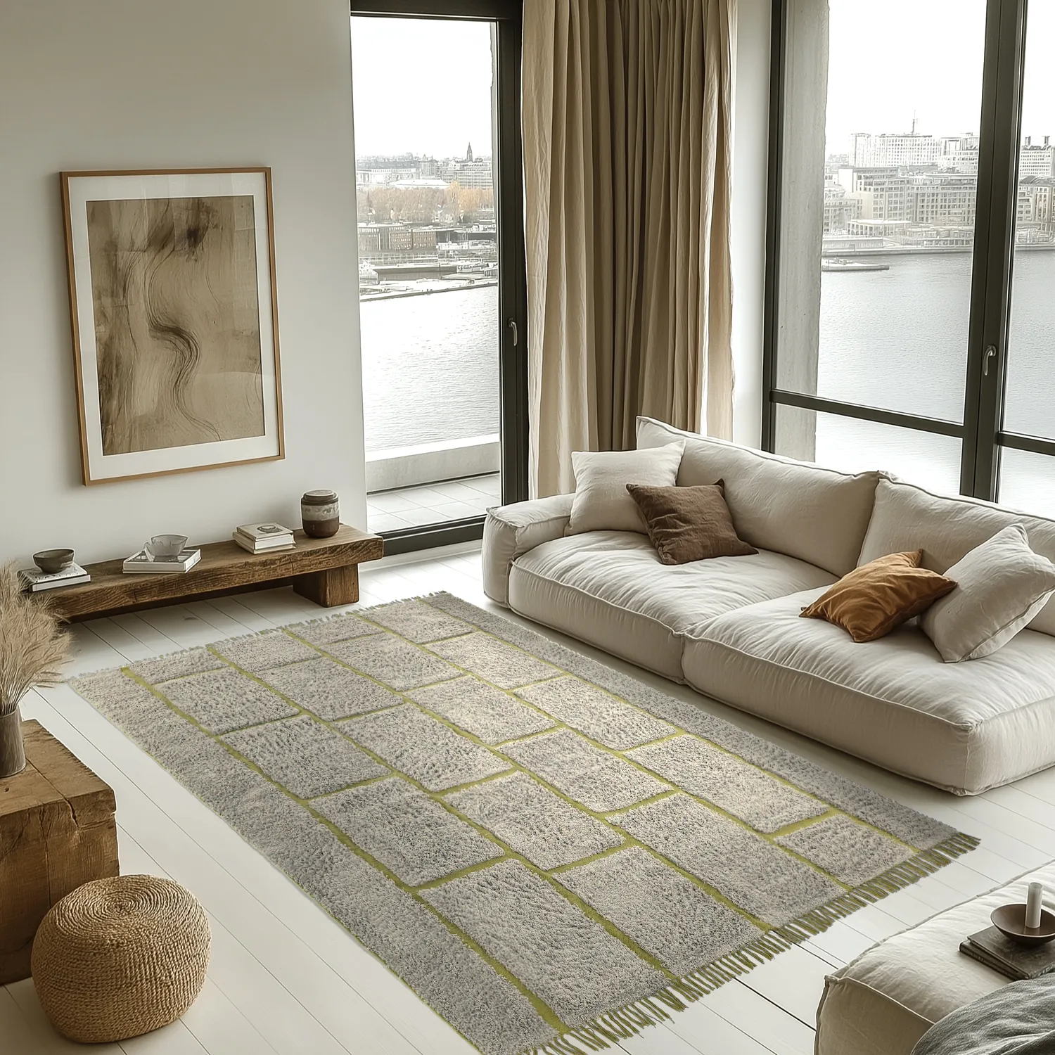 Tapis à poils longs - Lindley Natural Cotton Shaggy (siva/zelena)