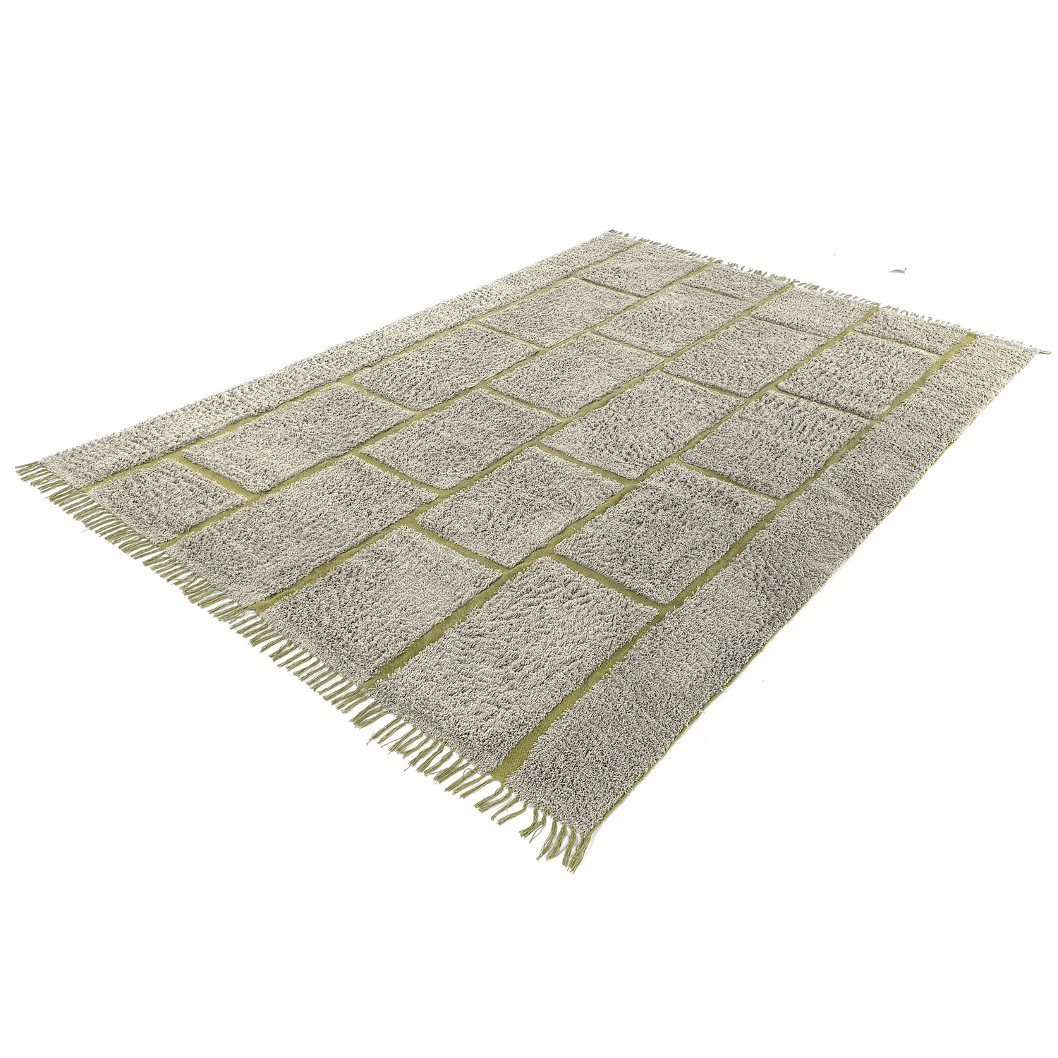 Tapis à poils longs - Lindley Natural Cotton Shaggy (siva/zelena)