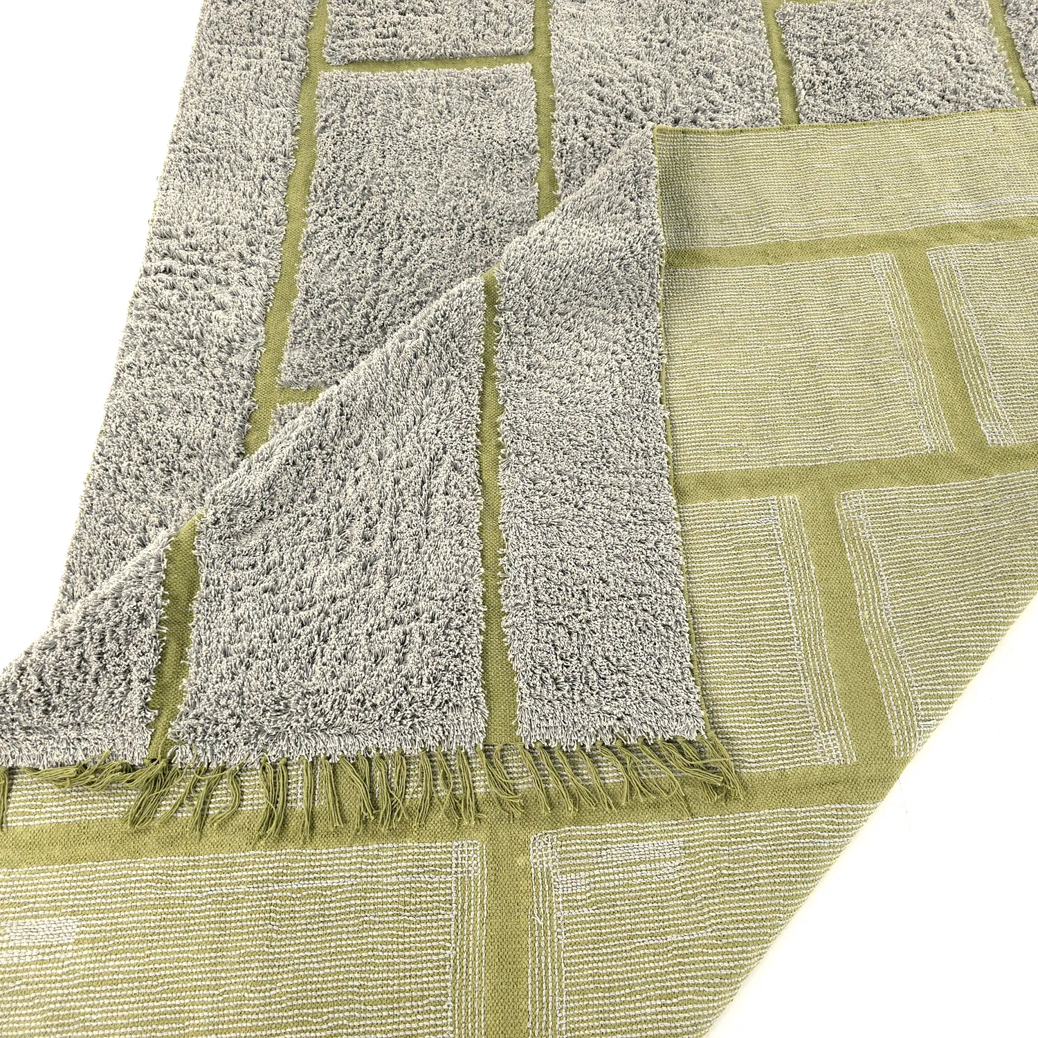 Tapis à poils longs - Lindley Natural Cotton Shaggy (siva/zelena)