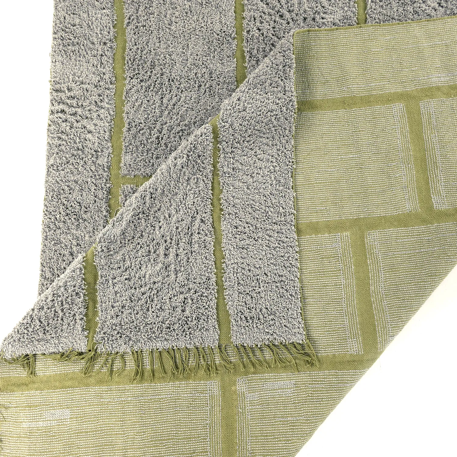 Tapis à poils longs - Lindley Natural Cotton Shaggy (siva/zelena)