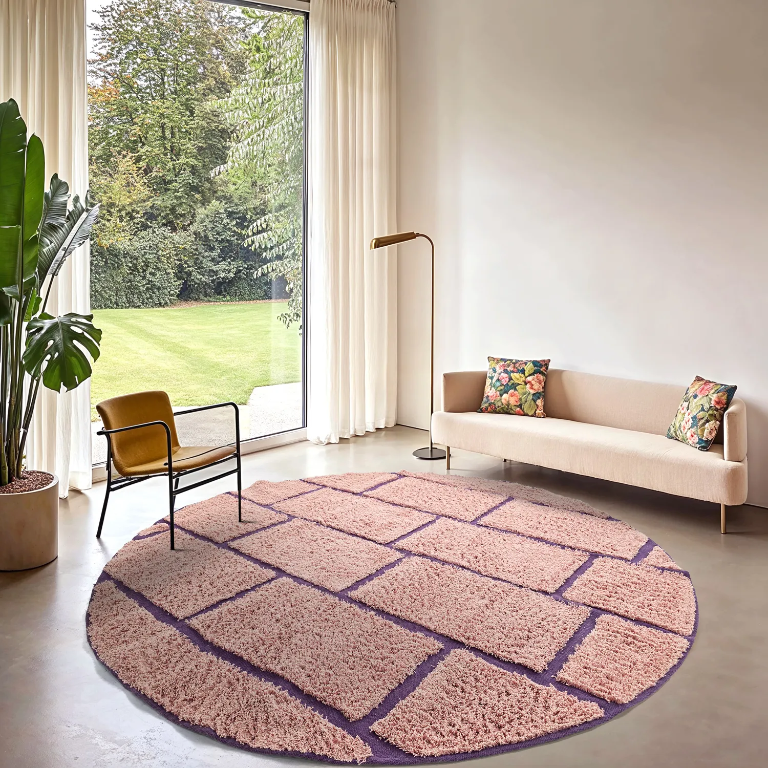 Tapis rond - Lindley Natural Cotton Shaggy (roza/vijolična)