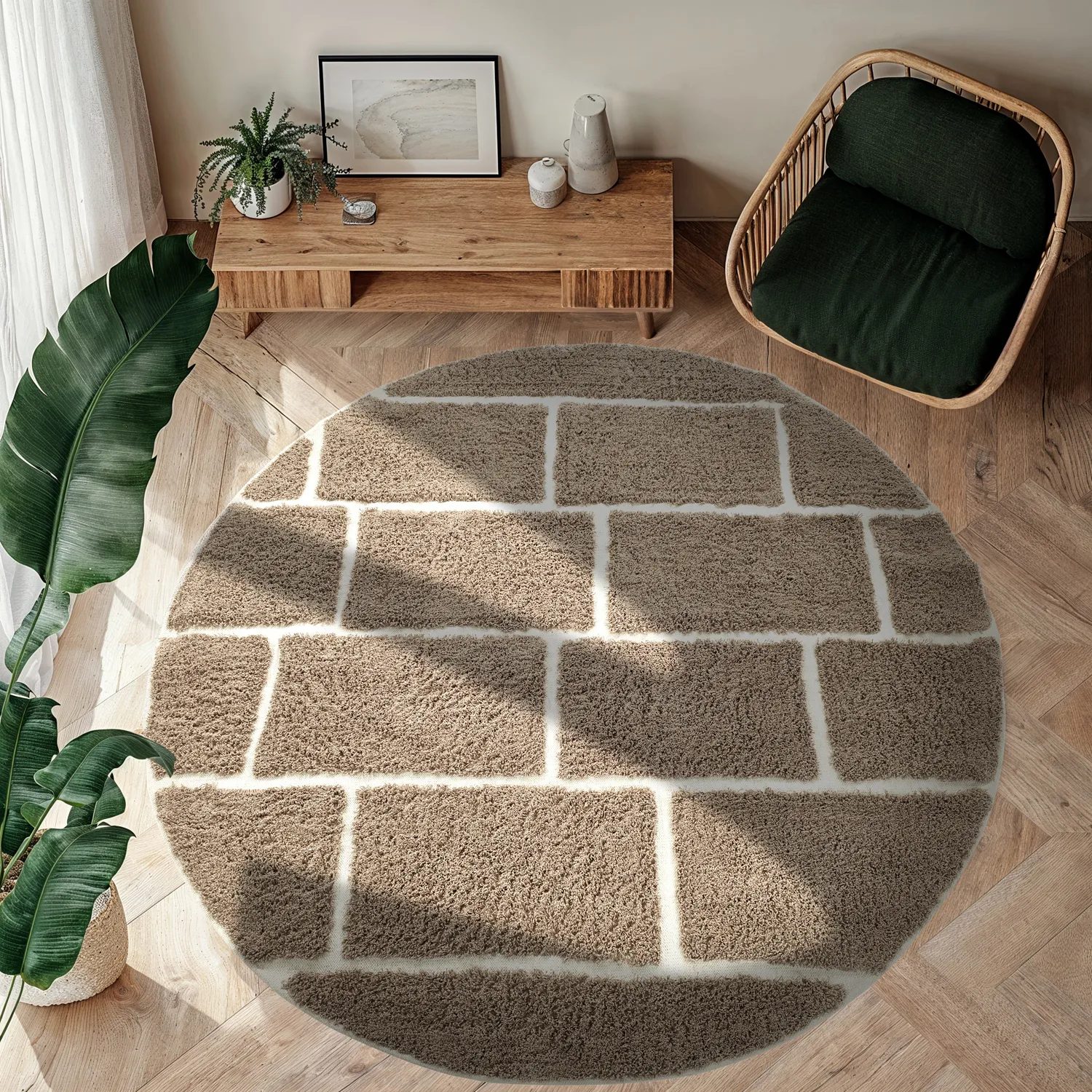 Tapis rond - Lindley Natural Cotton Shaggy (taupe/siva)