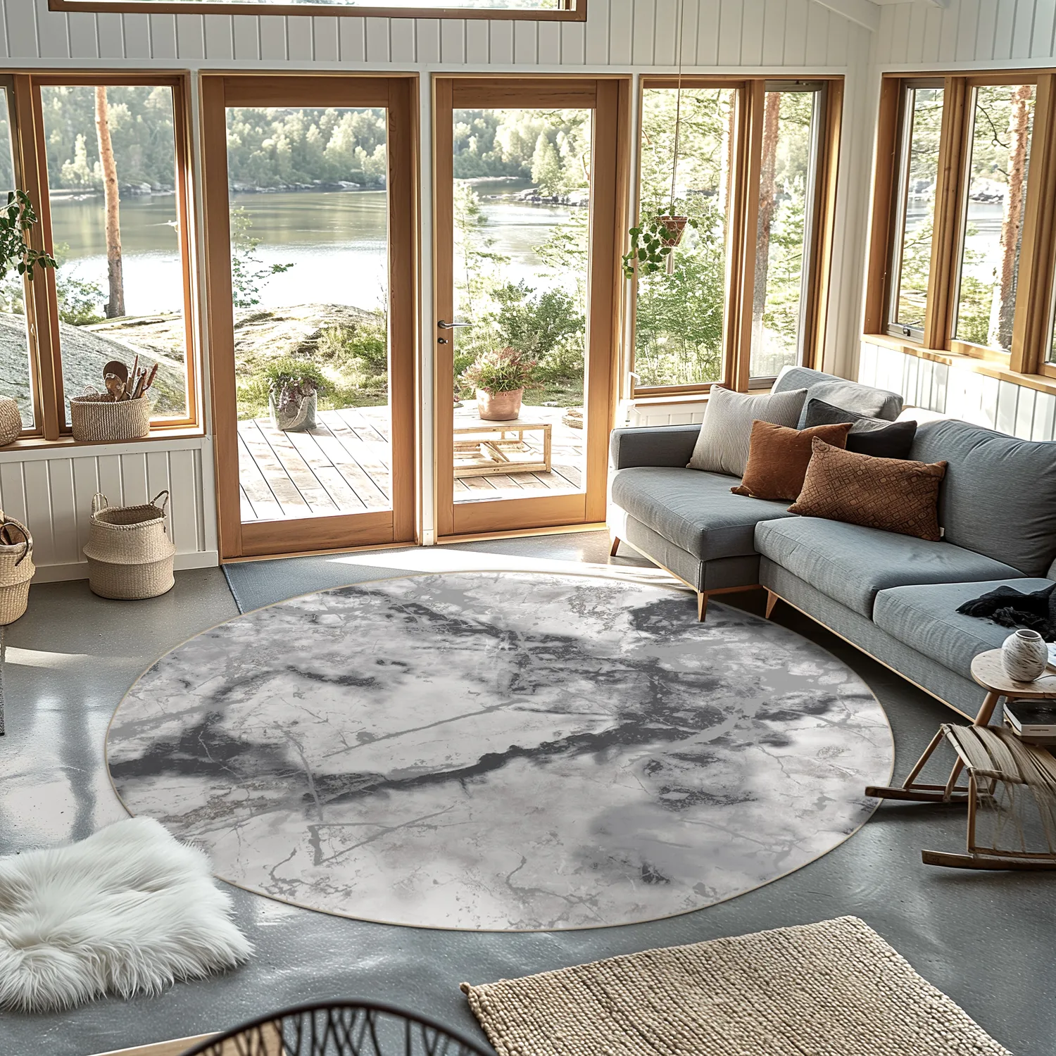 Tapis rond - Mermer (gris/blanc)
