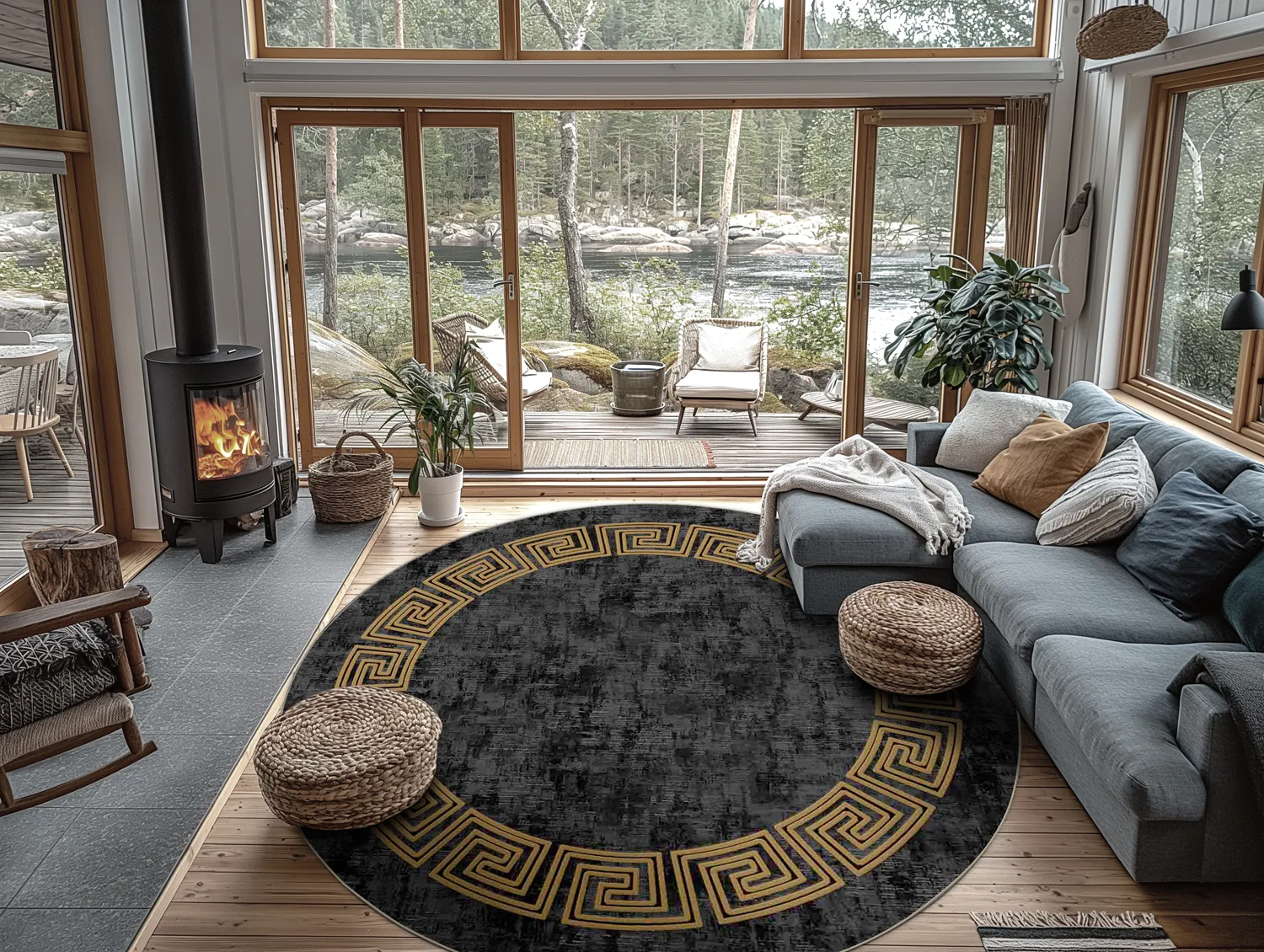 Tapis rond - Myra (noir/doré)