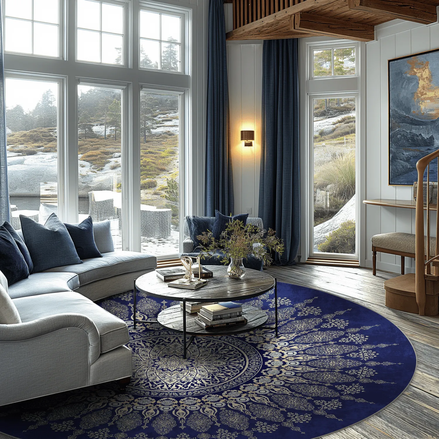 Tapis rond - Sandrigo (bleu/beige)