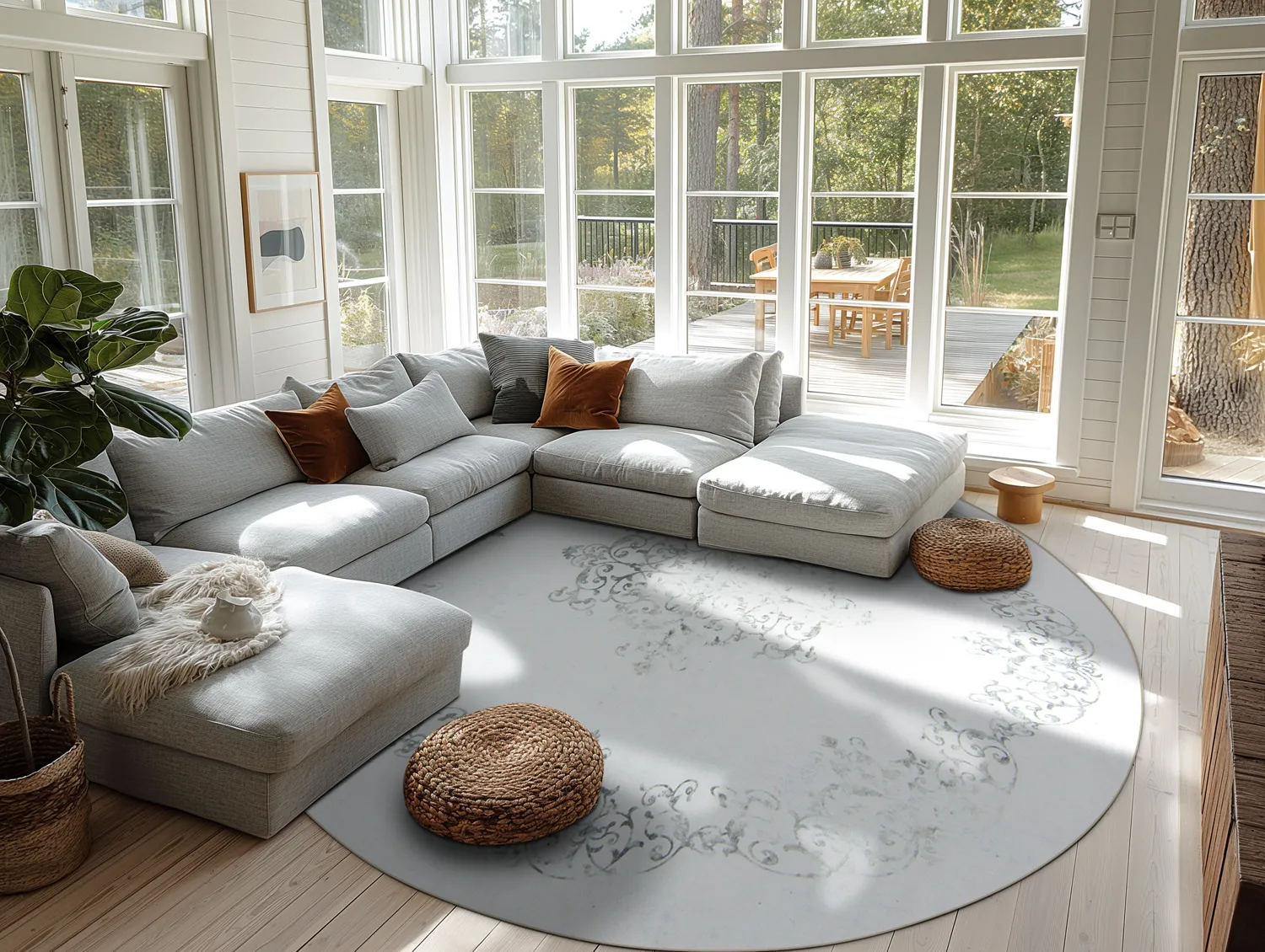 Tapis rond - Santi (blanc/gris)