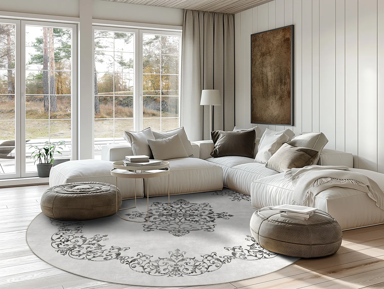 Tapis rond - Santi (blanc/noir)