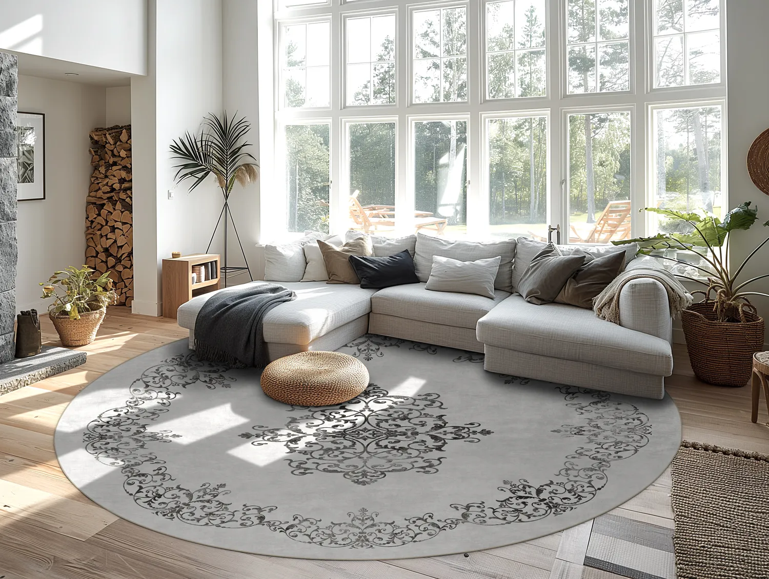 Tapis rond - Santi (blanc/noir)