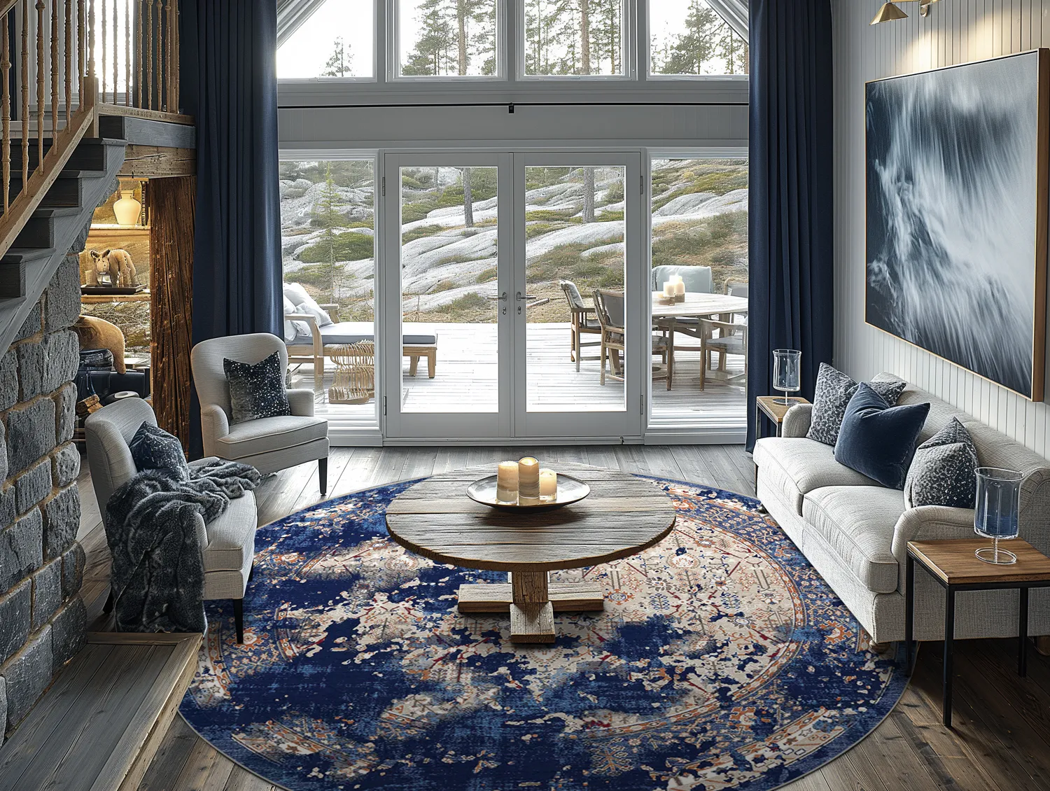 Tapis rond - Temima (bleu)