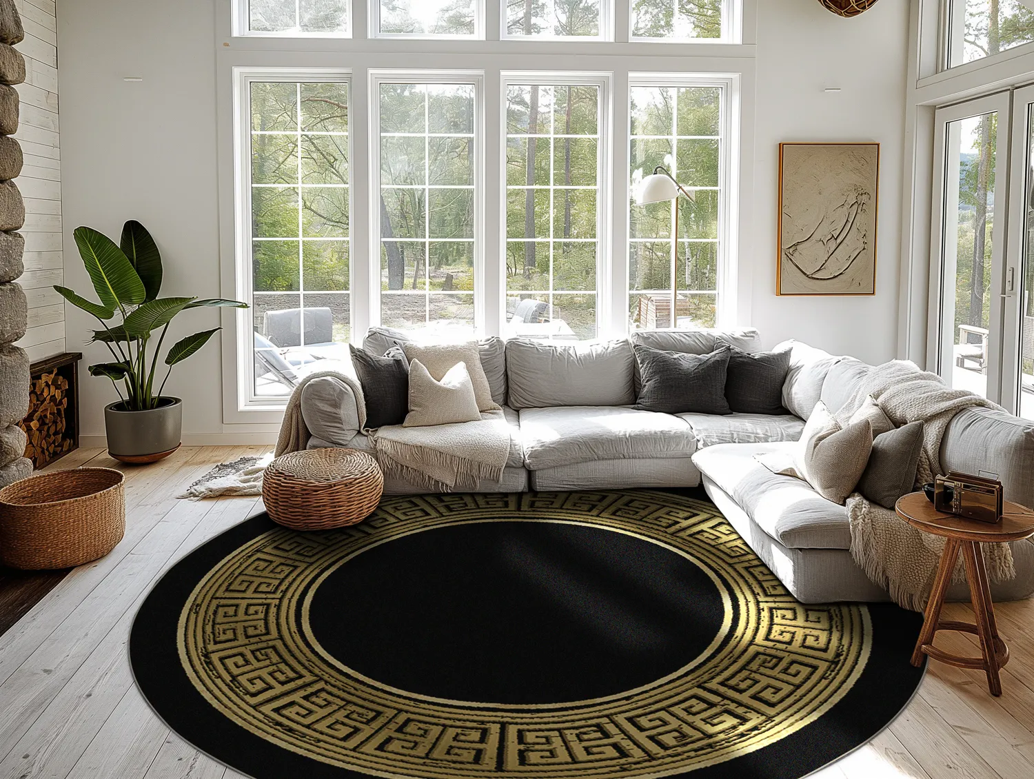 Tapis rond - Tilos (noir/doré)