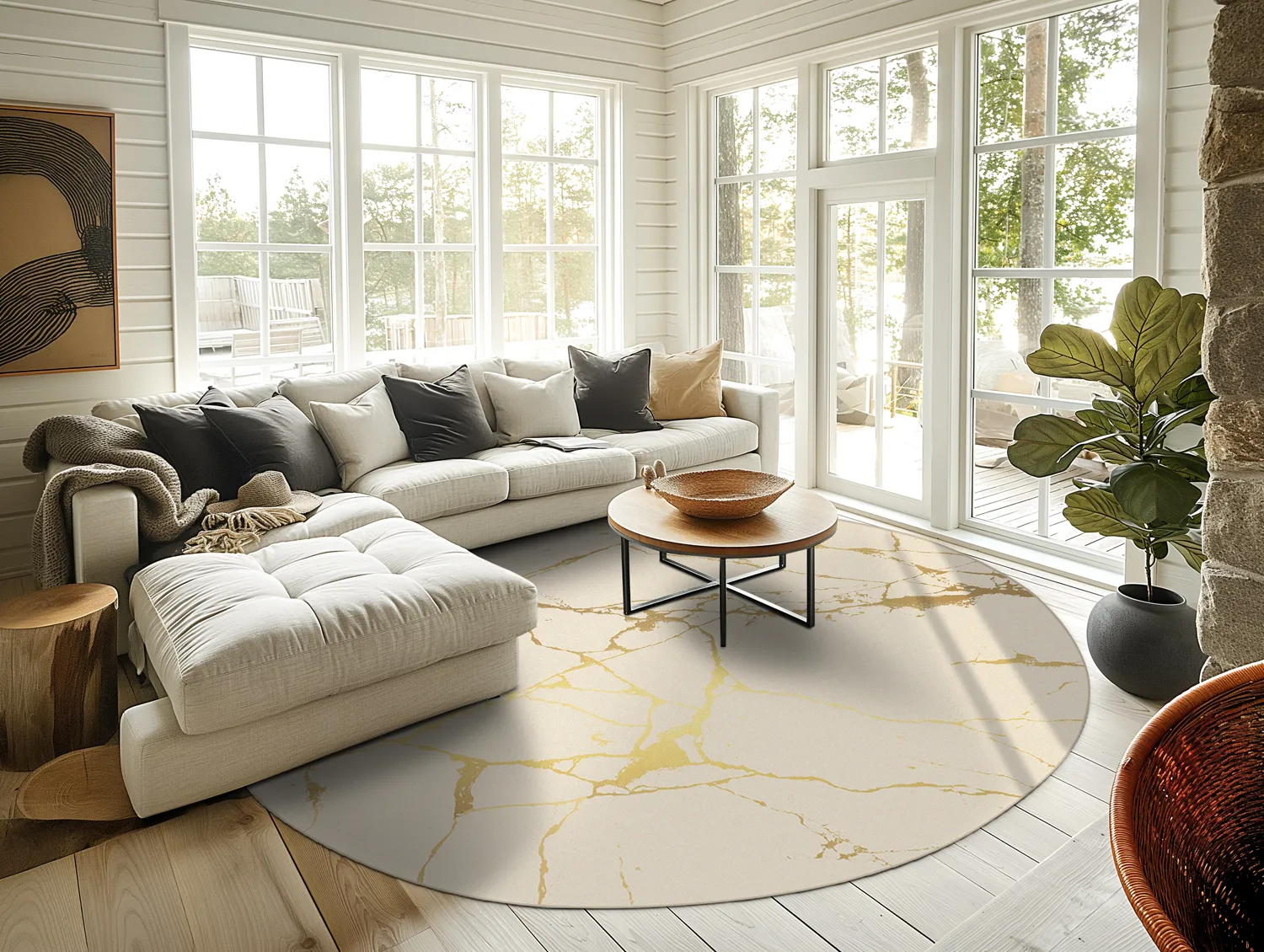 Tapis rond - Vieste (beige/doré)