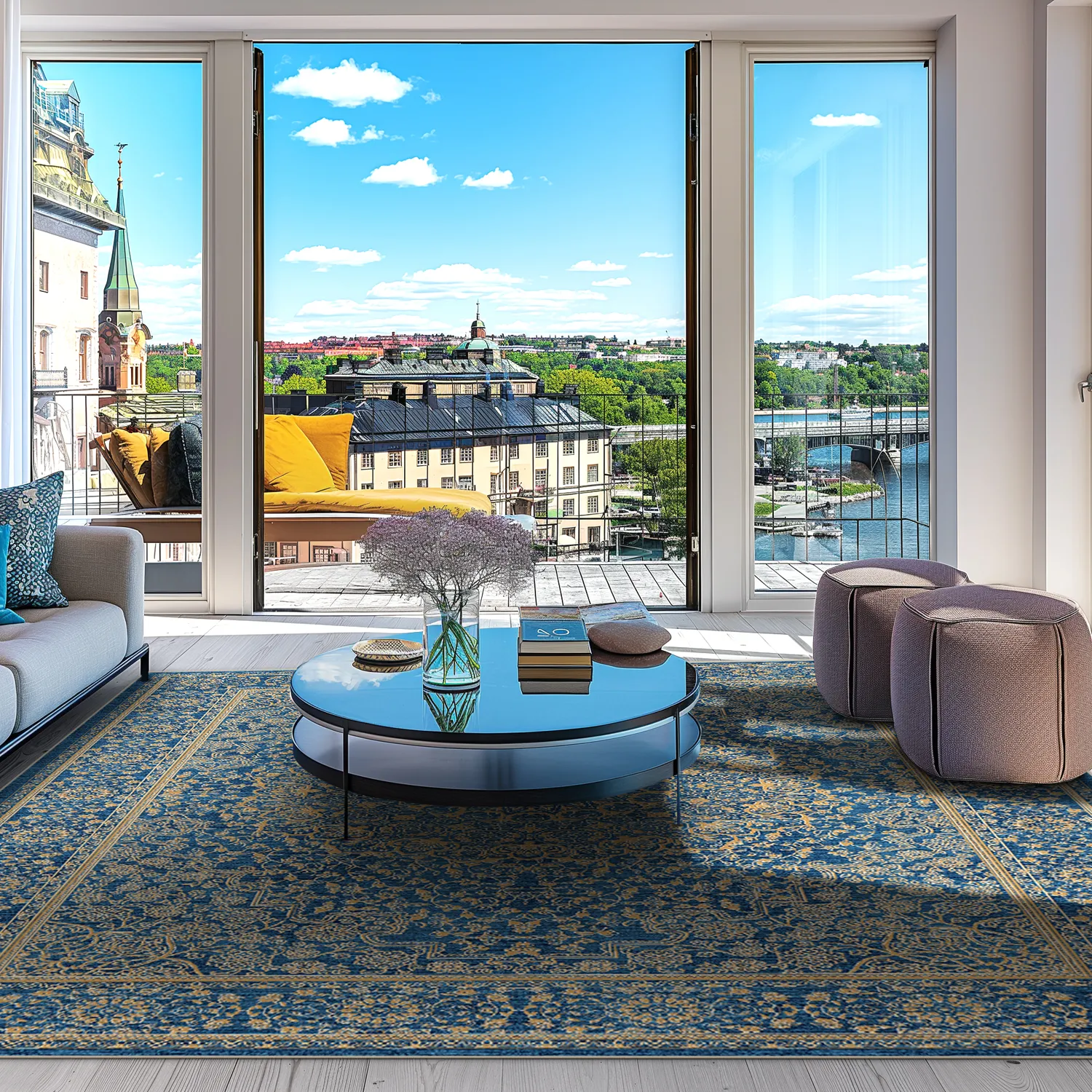 Tapis Wilton - Vinadio (bleu/doré)