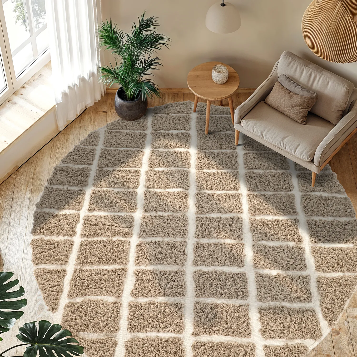 Tapis rond - Zola Natural Cotton Shaggy (beige)