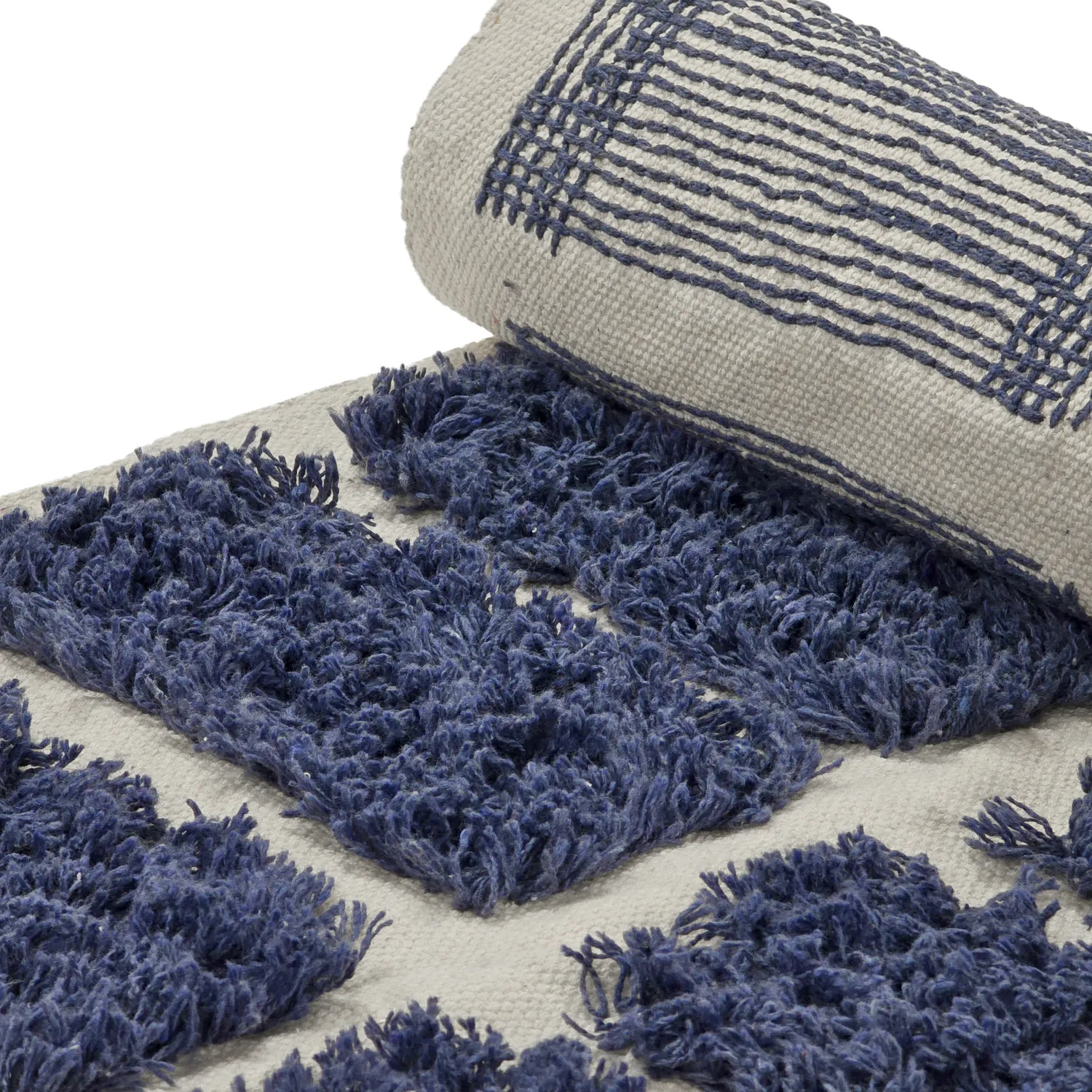 Tapis à poils longs - Zola Natural Cotton Shaggy (bleu)
