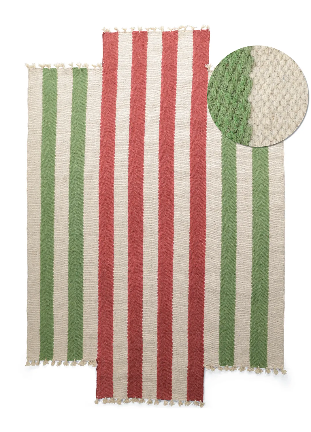 Tapis en laine irrégulière - Kystaro (crème/vert/rouge)
