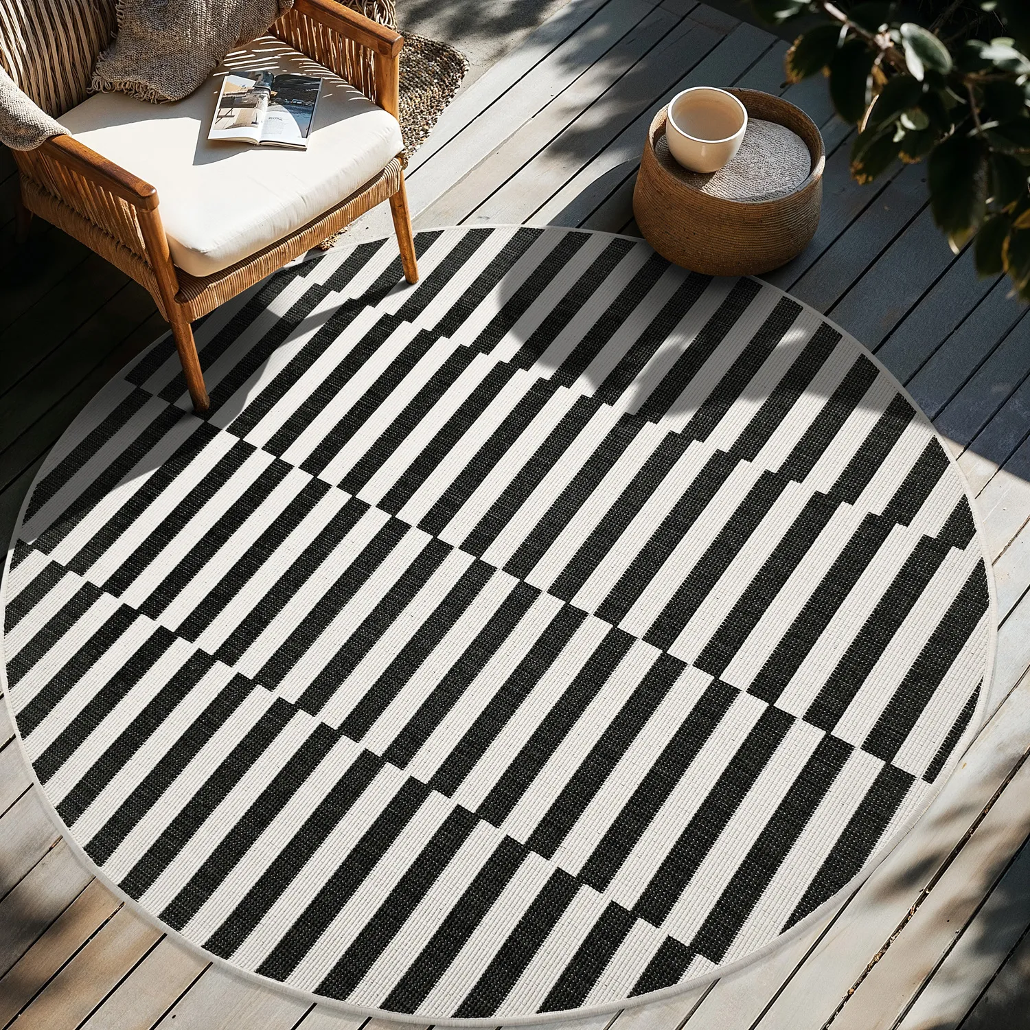 Tapis rond - Intérieur/Extérieur Otto (noir)