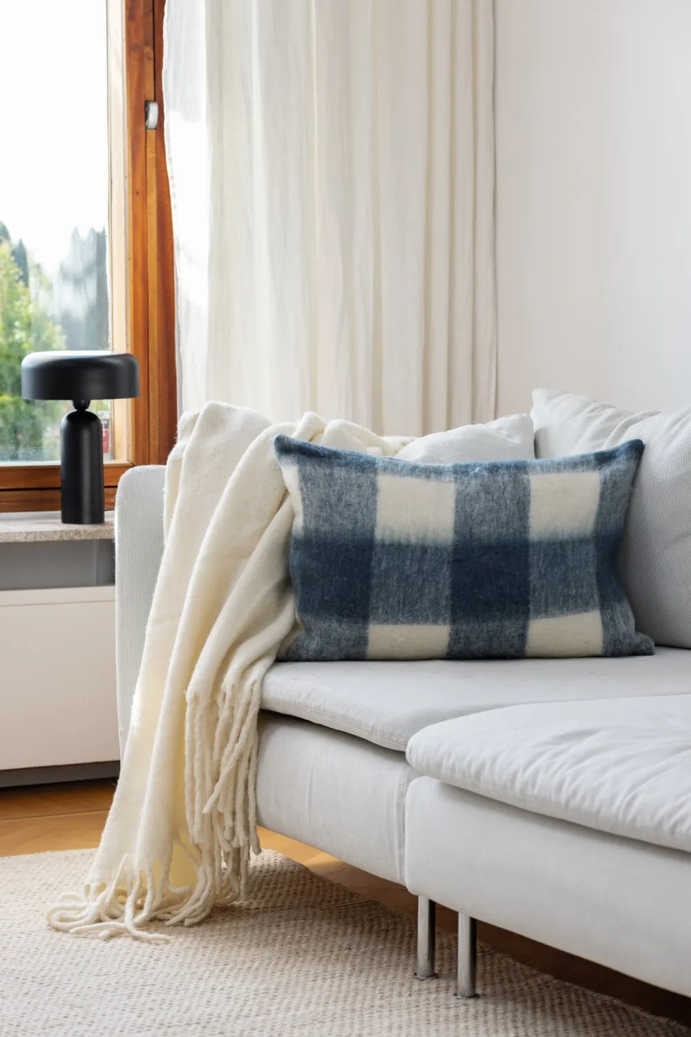 Housse de coussin en mélange de laine - Phoebe (bleu)