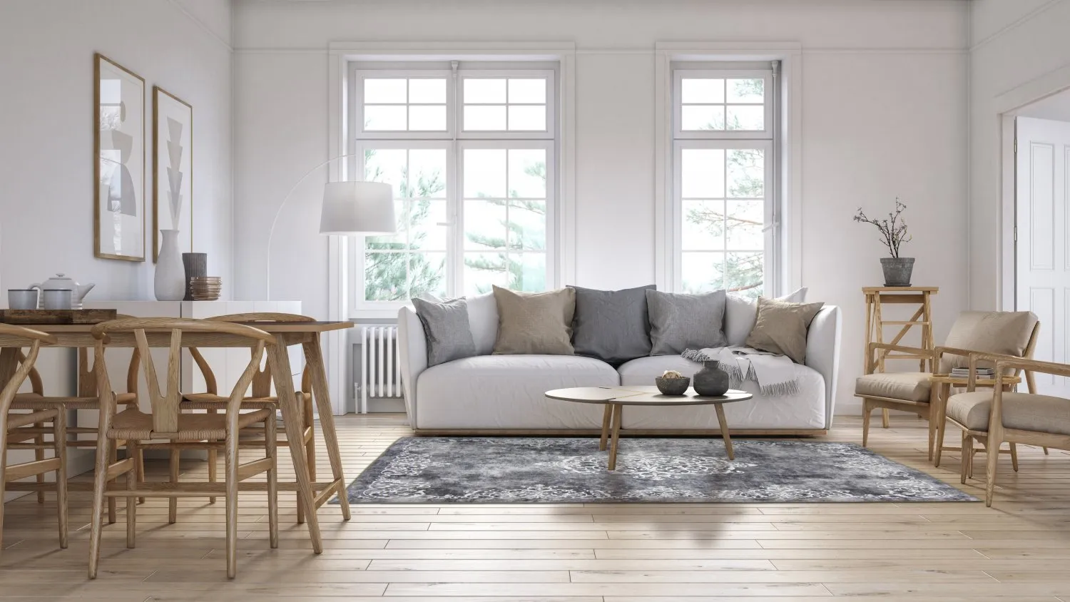 Tapis Wilton - Santi (gris foncé/blanc)