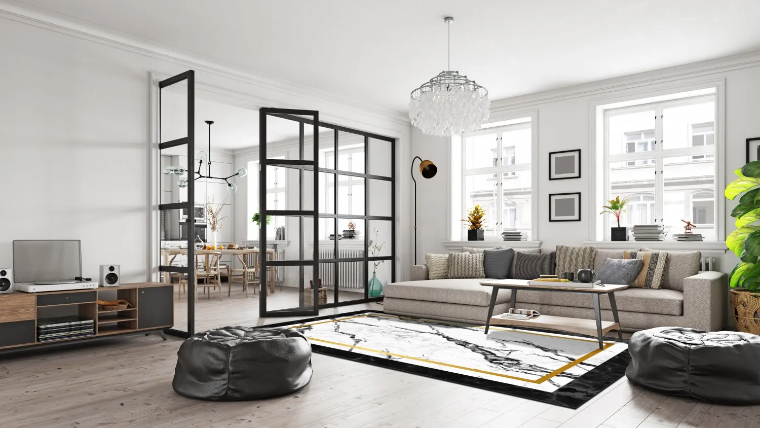 Tapis Wilton - Avola (noir/blanc/doré)