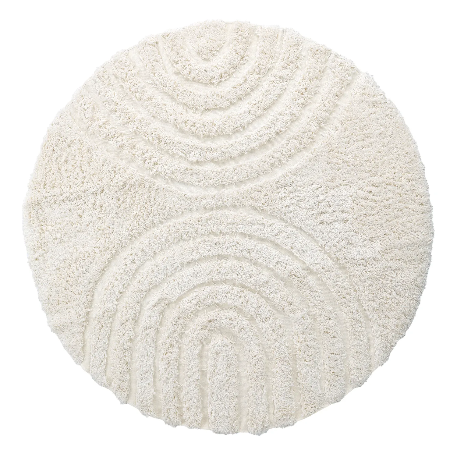 Tapis rond - Lindos Natural Cotton Shaggy (blanc)