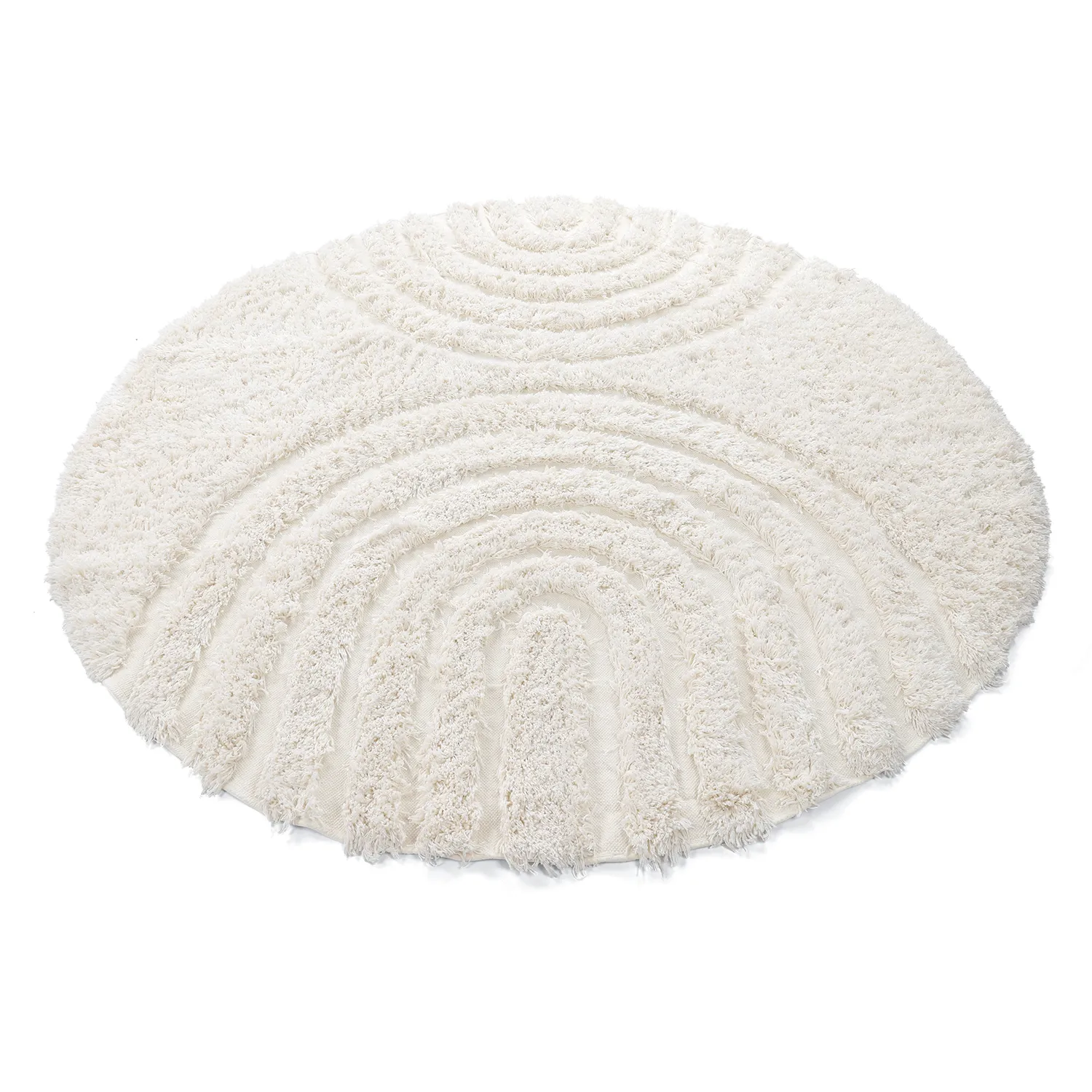 Tapis rond - Lindos Natural Cotton Shaggy (blanc)