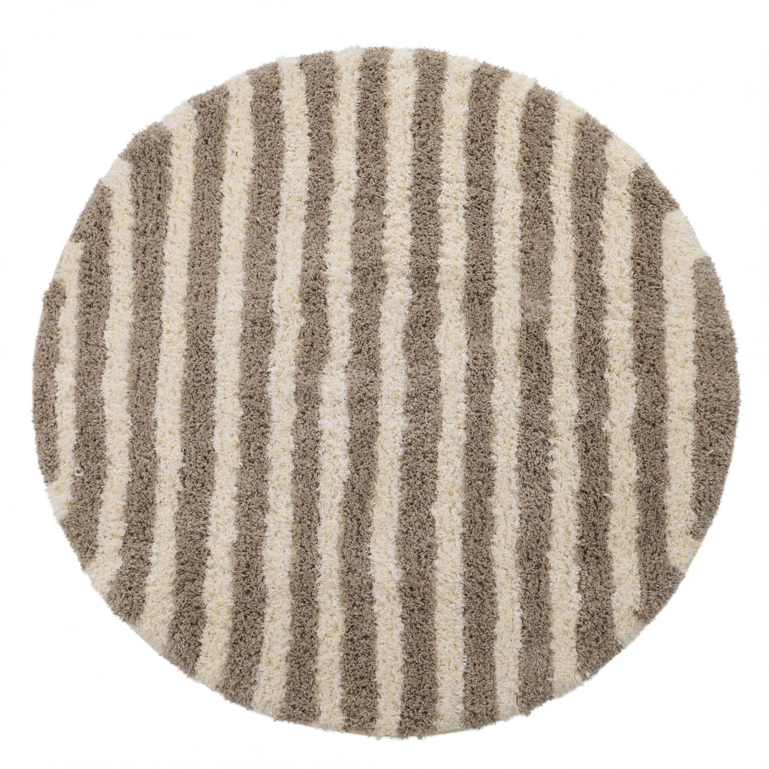 Tapis rond - Thira Stripe Cotton Shaggy (crème/taupe)