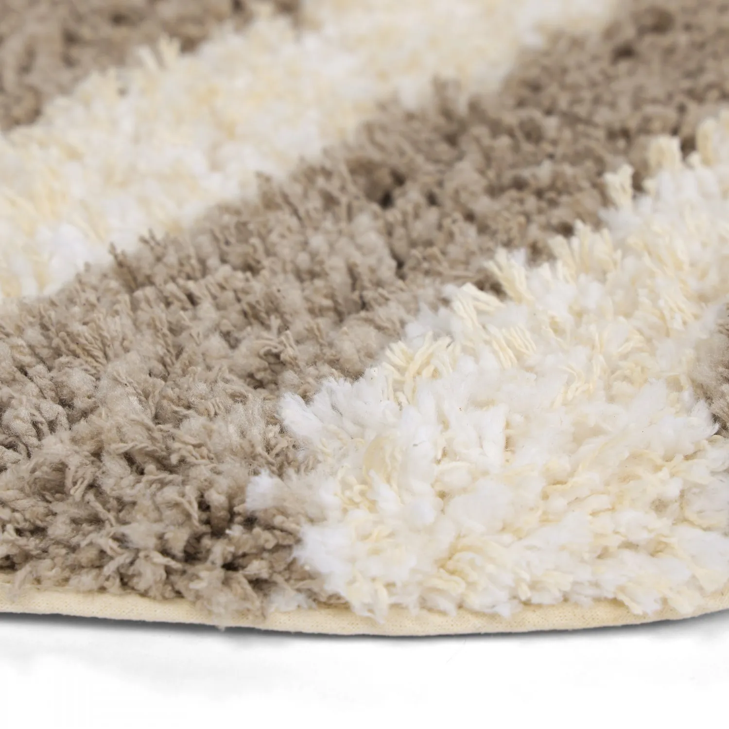 Tapis rond - Thira Stripe Cotton Shaggy (crème/taupe)