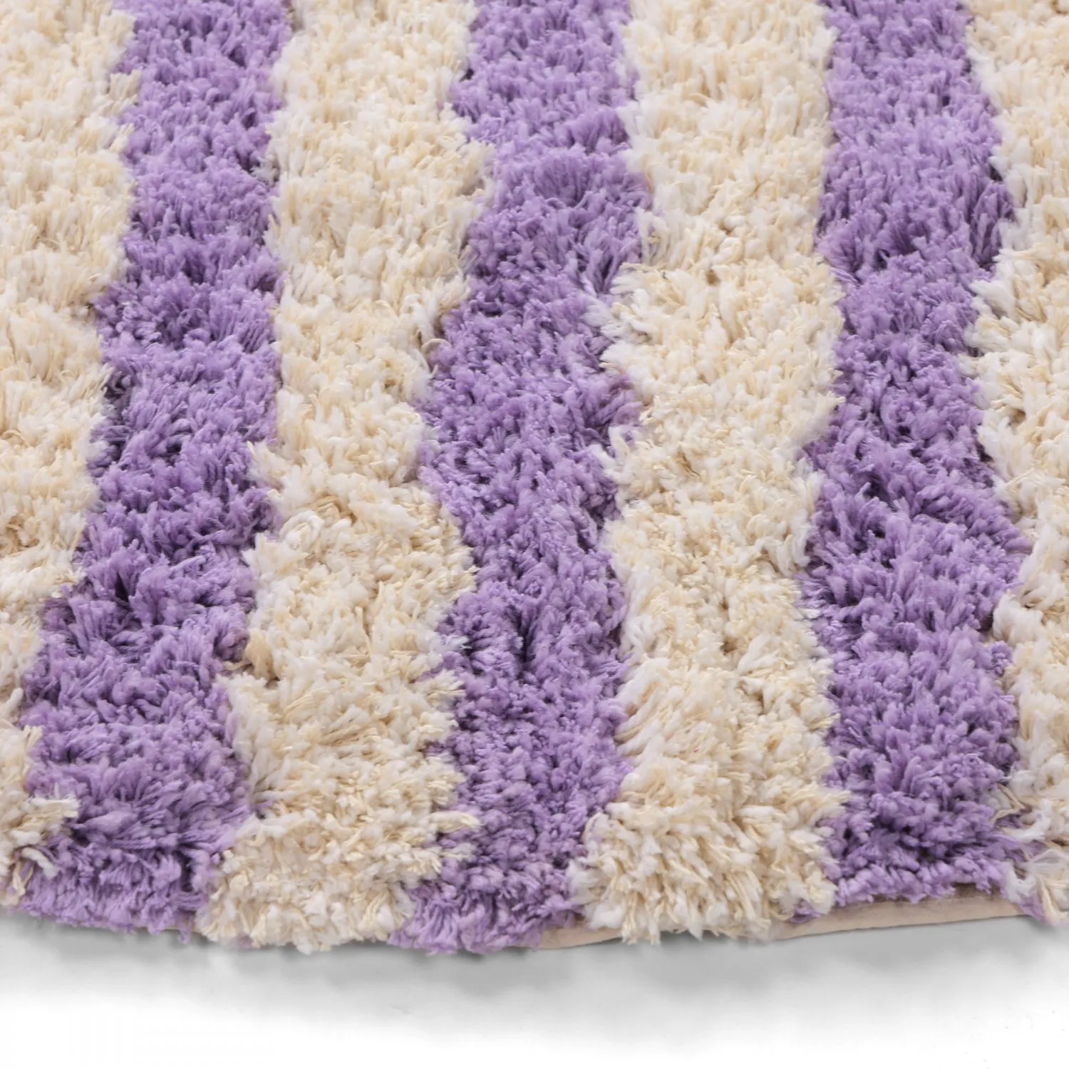 Tapis rond - Thira Stripe Cotton Shaggy (crème/violet clair)