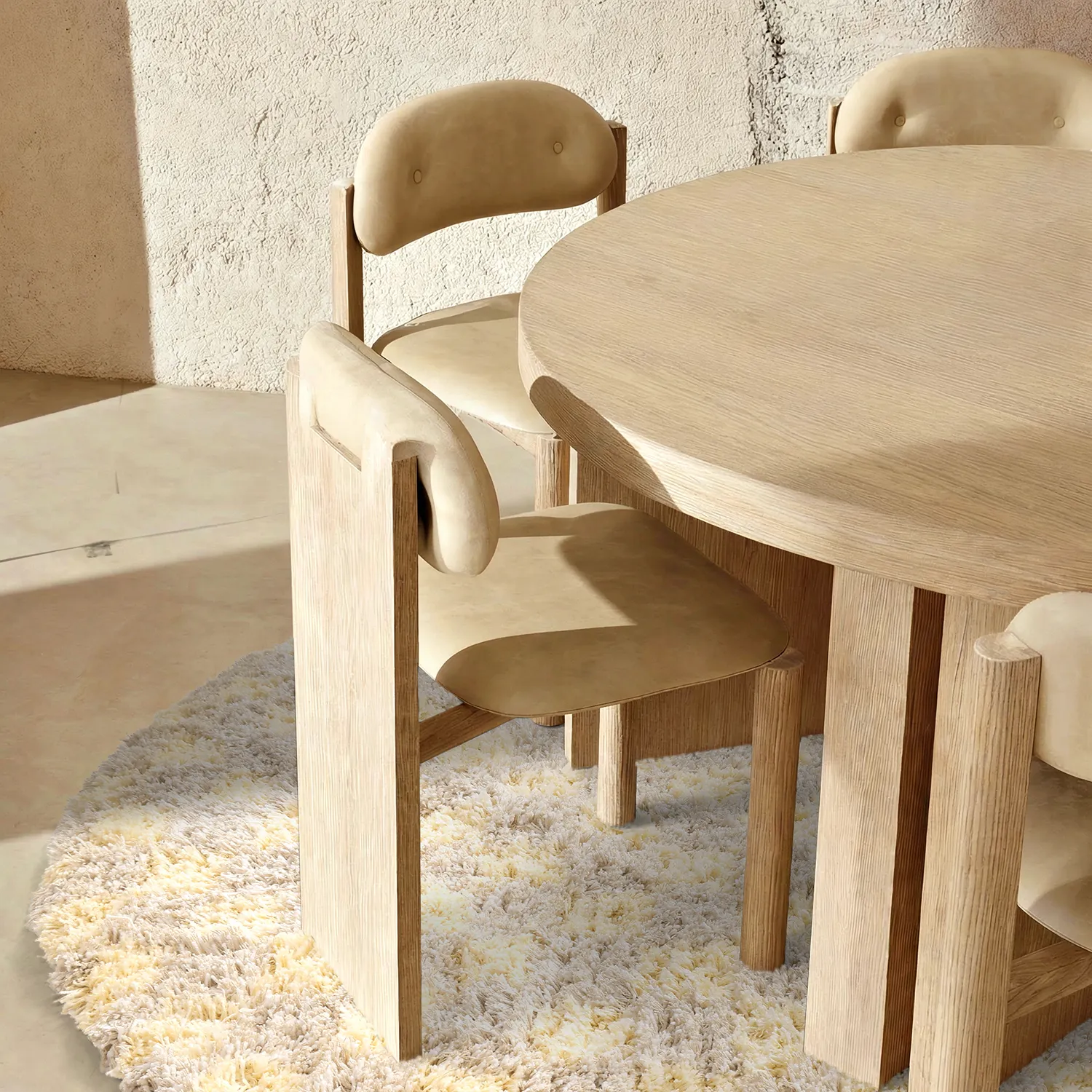 Tapis rond - Methoni Check Cotton Shaggy (crème/jaune clair)