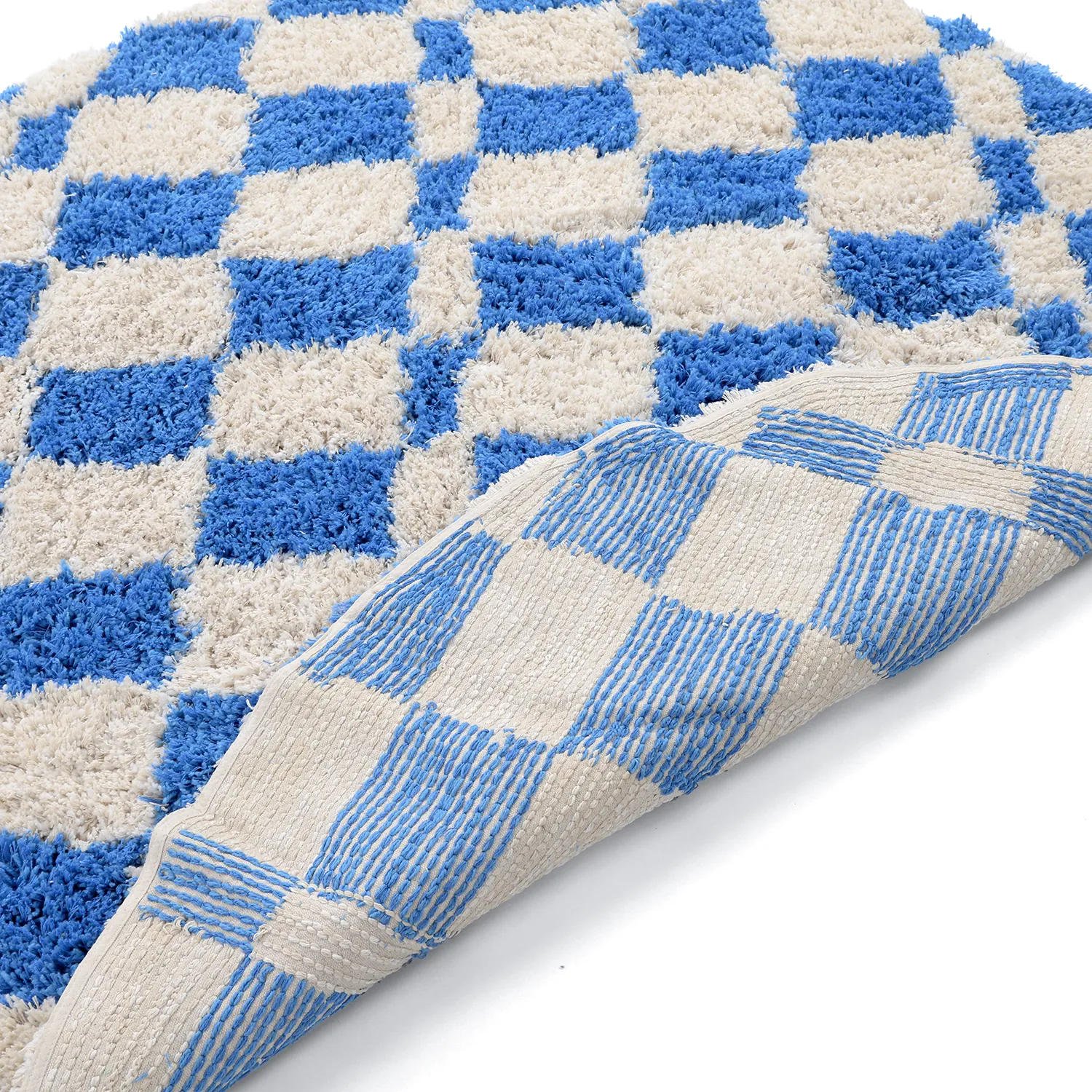 Tapis rond - Atrani Natural Cotton Shaggy (bleu)
