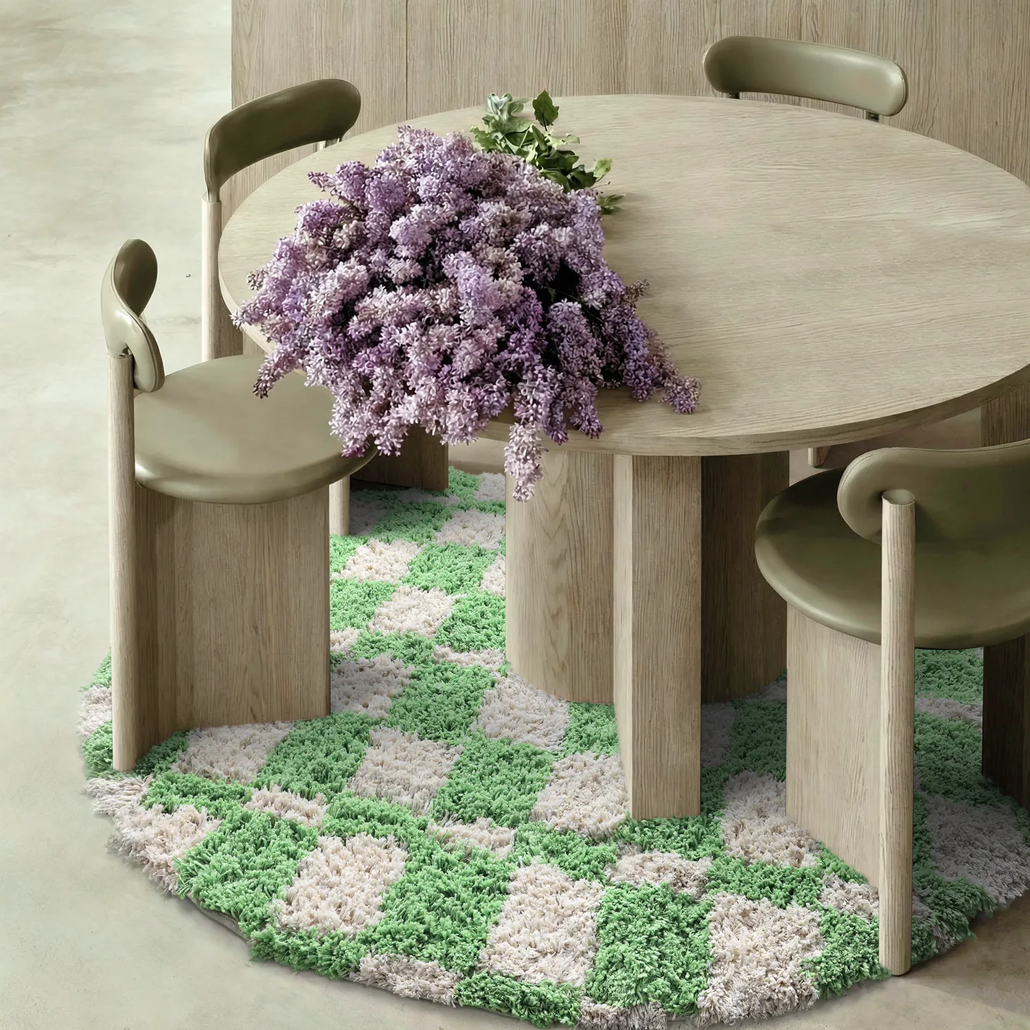 Tapis rond - Atrani Natural Cotton Shaggy (vert)