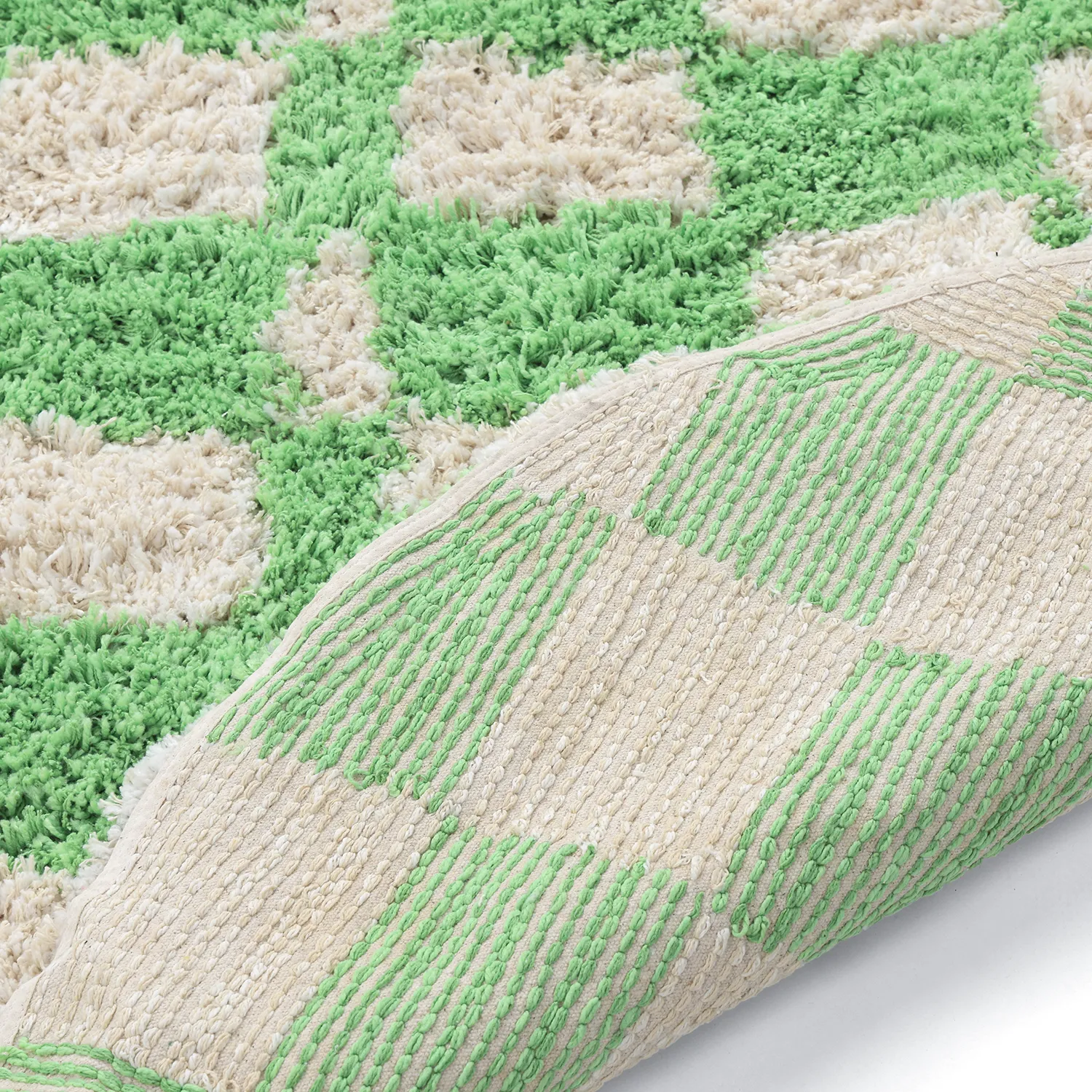 Tapis rond - Atrani Natural Cotton Shaggy (vert)
